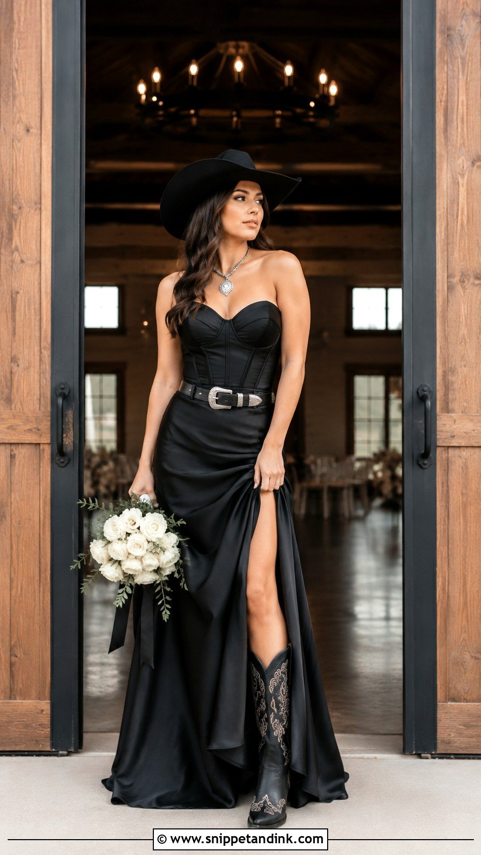 Black Satin Corset Western Wedding Dress - Snippet and Ink - 20 Black Western Wedding Dress Ideas