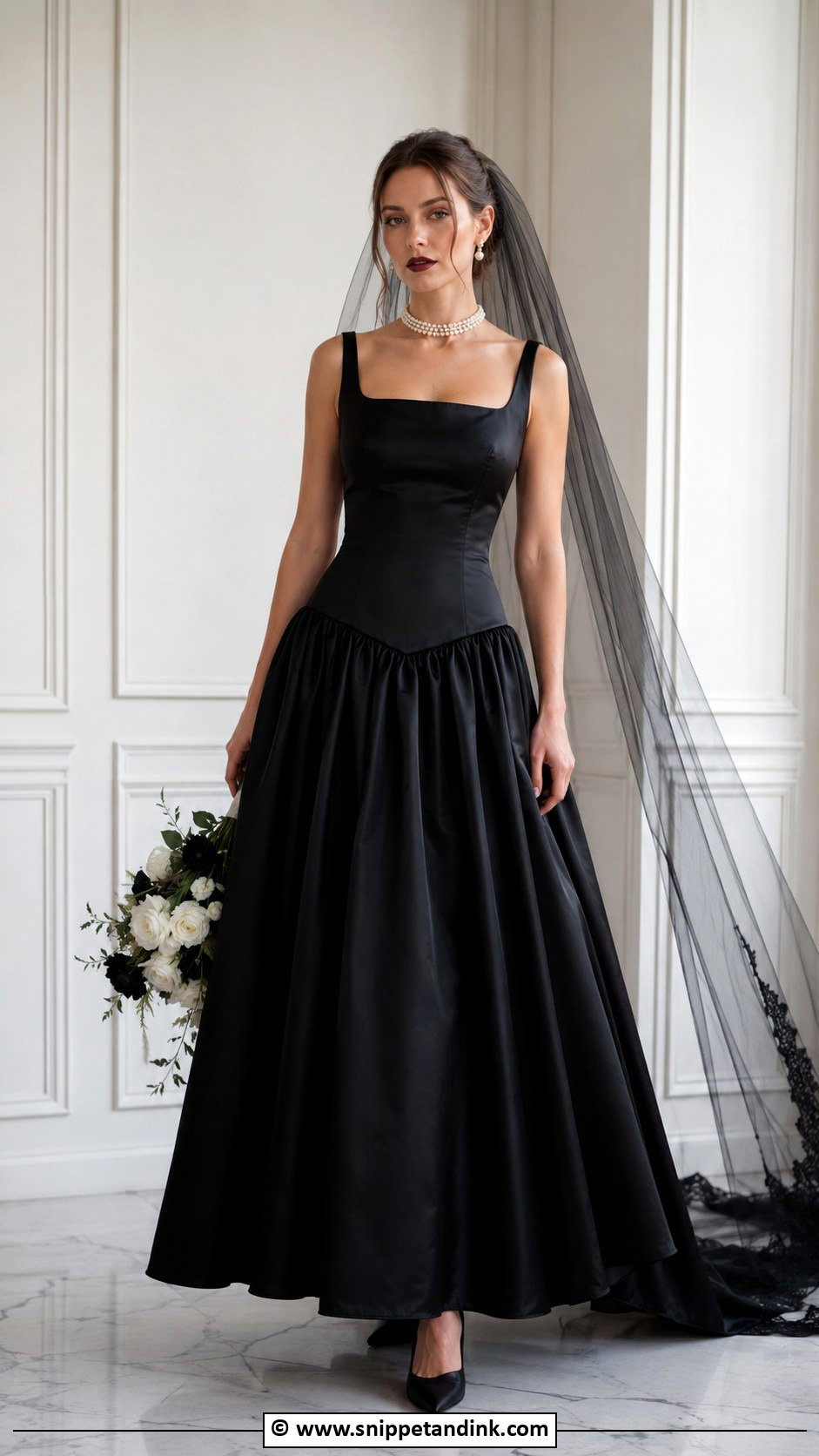 Black Satin Drop Waist Wedding Dress - Snippet and Ink - 25 Whimsigoth Wedding Dress Ideas