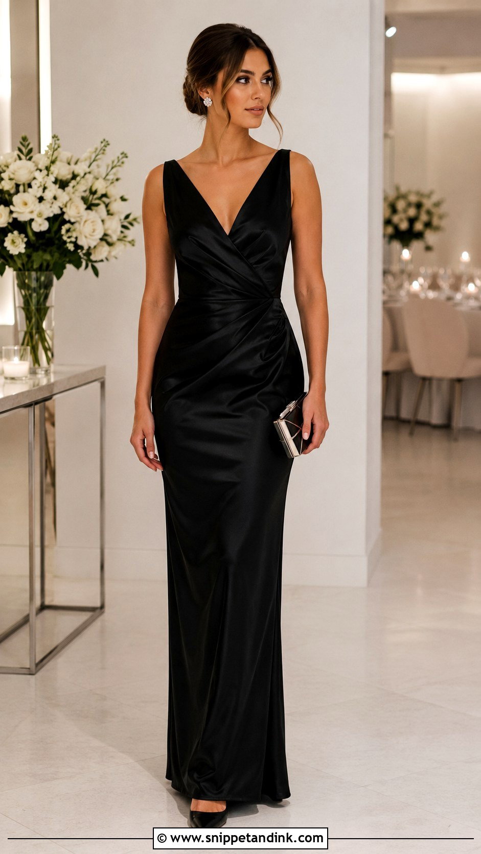 Black Satin Gown With Pointed Heels - Snippet and Ink - 20 Simple Gown Ideas