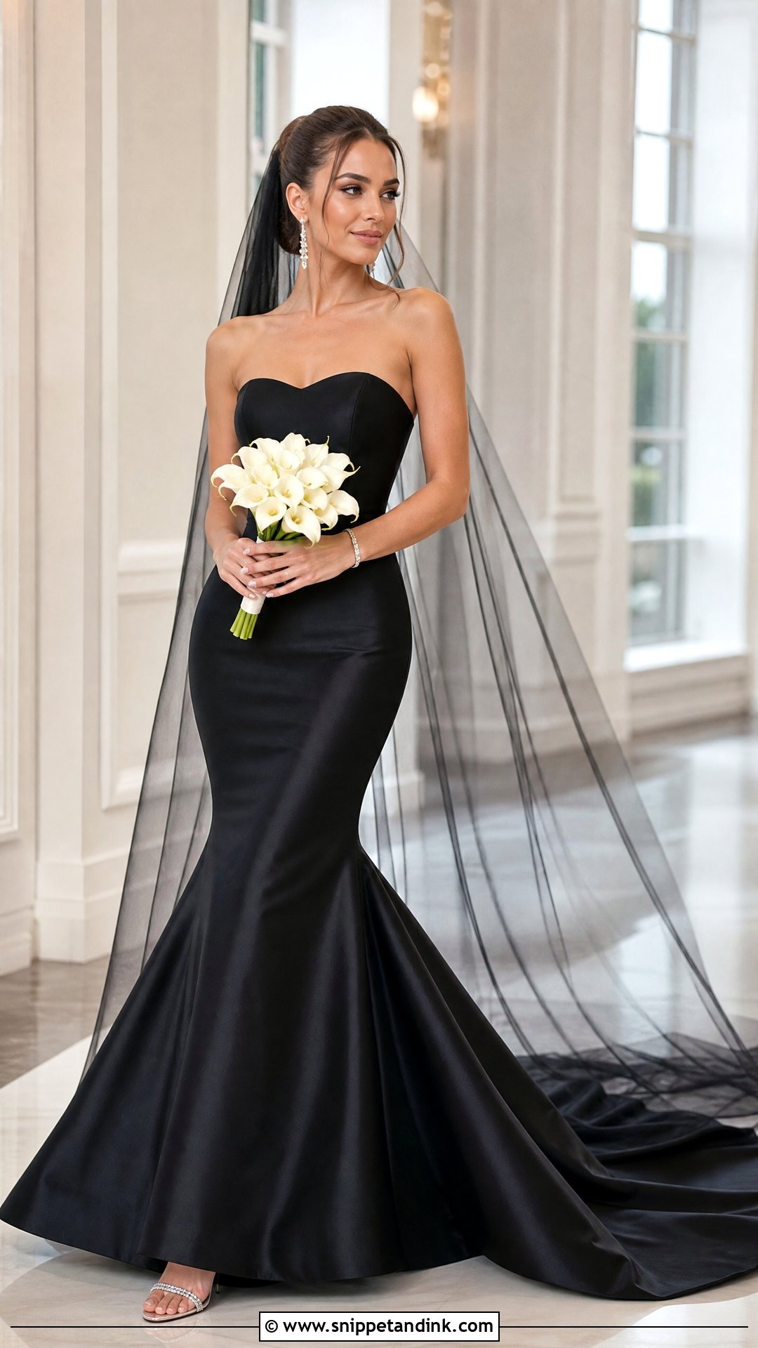 Black Satin Mermaid Gown Bride - Snippet and Ink - 20 Bride in Black Ideas