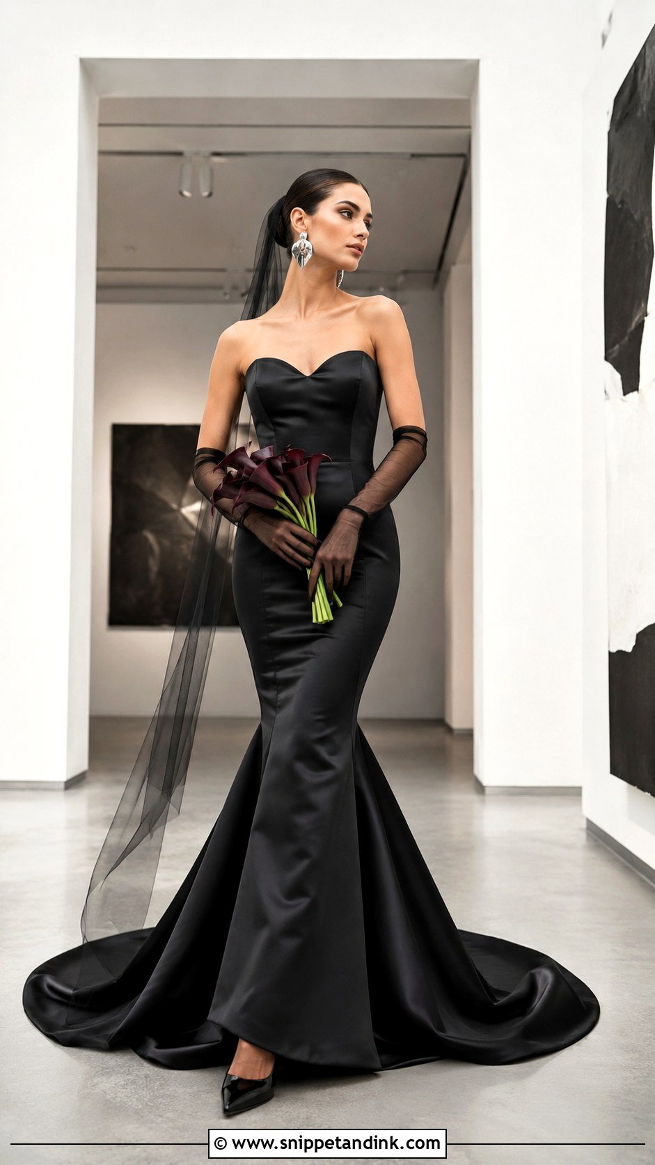 Black Satin Mermaid Wedding Dress - Snippet and Ink - 20 Black Goth Wedding Dress Ideas