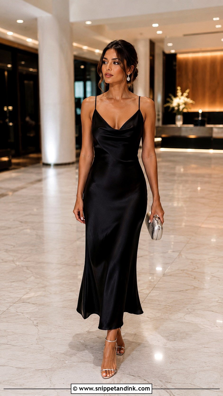 Black Satin Midi Dress Outfit - Snippet and Ink - 25 Wedding Black Ideas