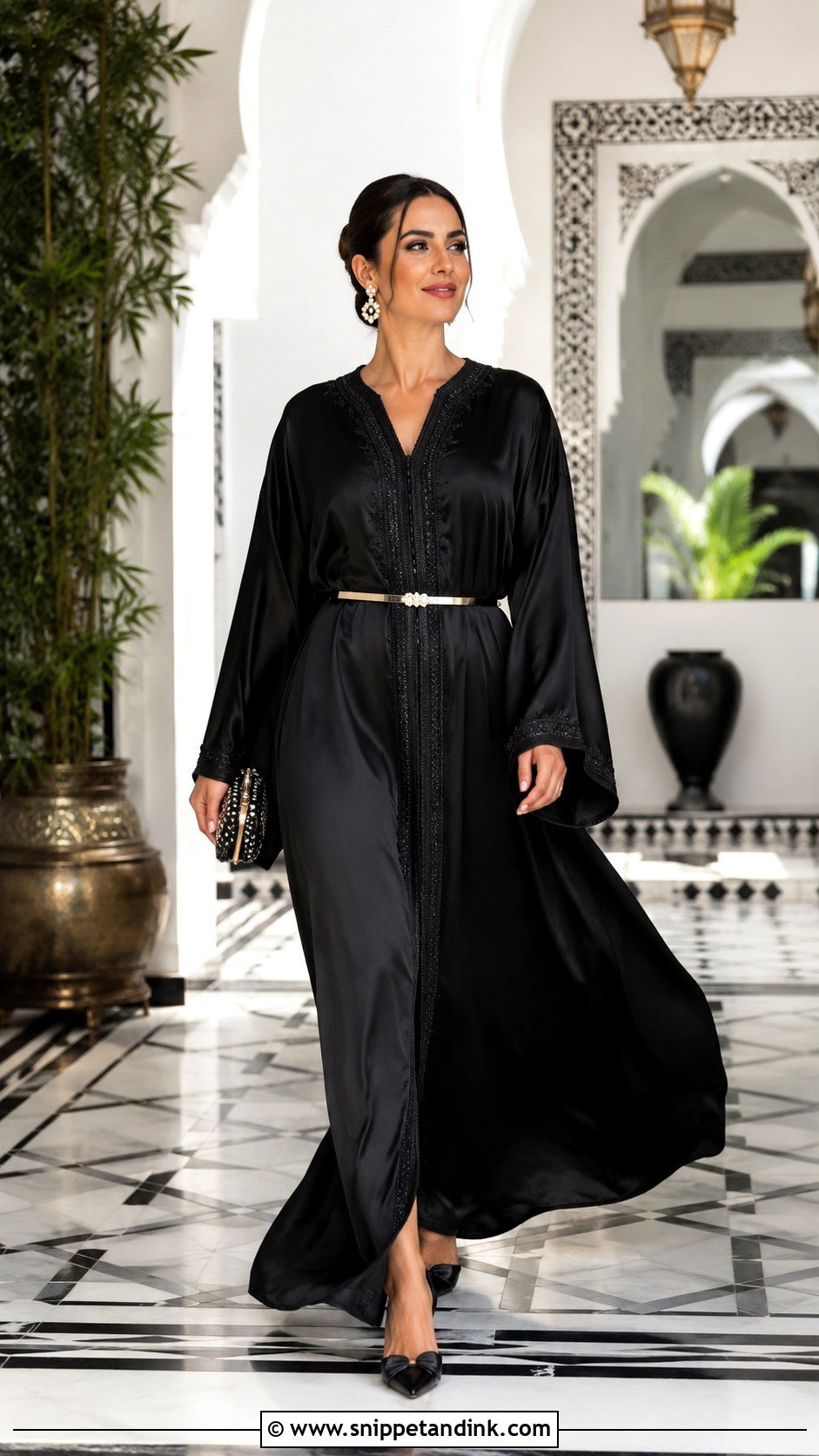 Black Satin Moroccan Caftan Outfit - Snippet and Ink - 20 Black Moroccan Caftan Ideas