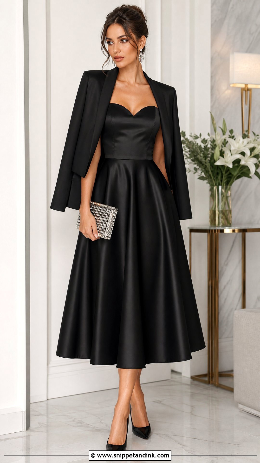 Black Satin Tea Length Gown - Snippet and Ink - 20 Tea Length Gown Ideas