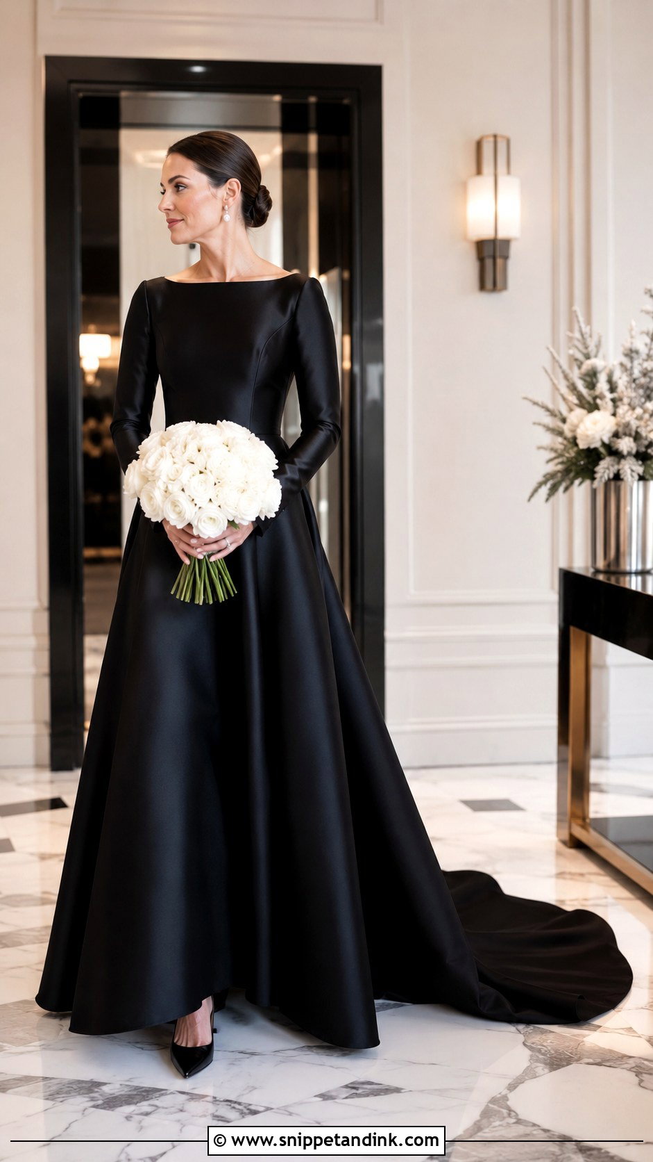 Black Satin Wedding Dress With Fitted Sleeves - Snippet and Ink - 20 Black Wedding Dress with Sleeves