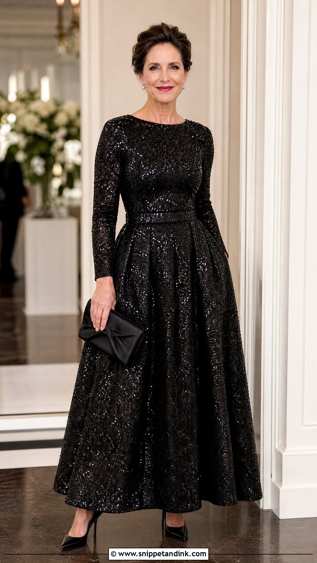Black Sequin Ball Gown With Long Sleeves - Snippet and Ink - 20 Sequin Ball Gown Ideas
