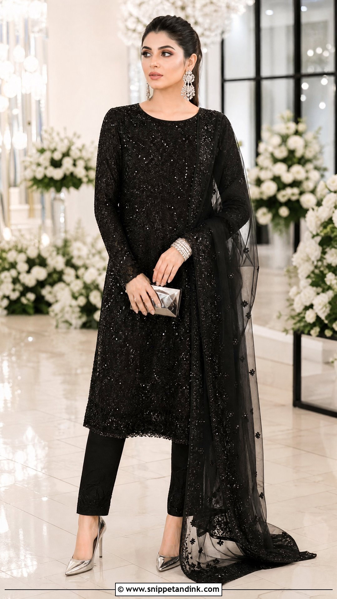 Black Sequin Bridal Pant Suit - Snippet and Ink - 20 Indian Bridal Suits for Women