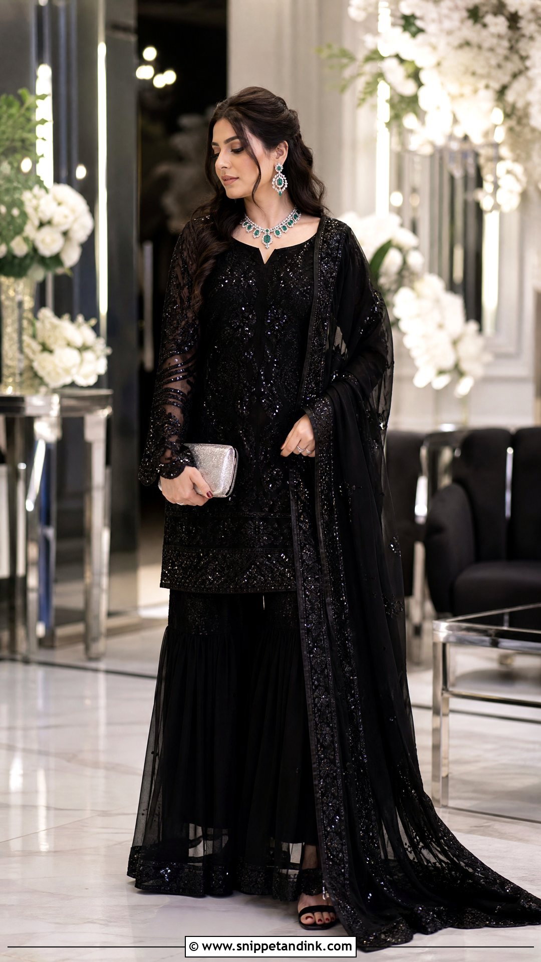 Black Sequin Bridal Sharara Suit - Snippet and Ink - 20 Bridal Sharara Suit Ideas