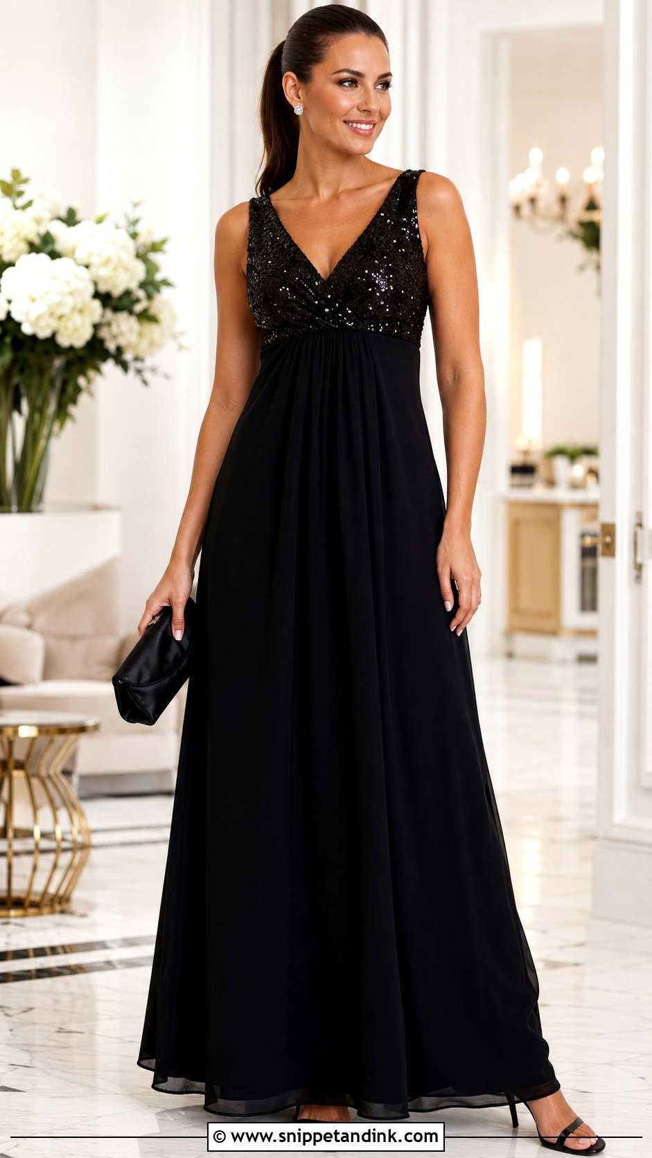 Black Sequin Empire Gown - Snippet and Ink - 20 Empire Gown Ideas