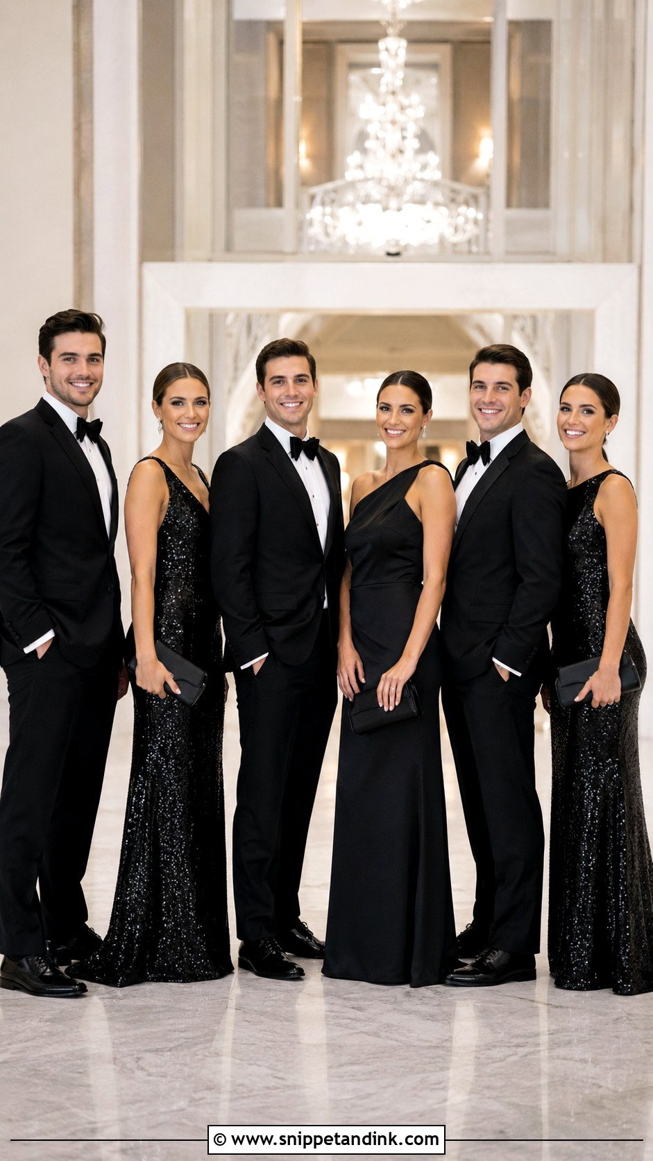 Black Sequin Gown Black Tie Bridal Party - Snippet and Ink - 20 Black Tie Bridal Party Ideas