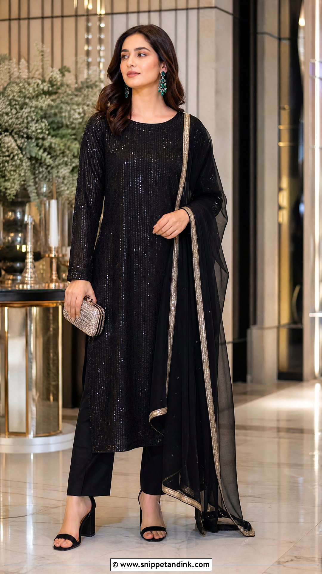 Black Sequin Kurta Set - Snippet and Ink - 20 Kurta Sets for Women Wedding Ideas