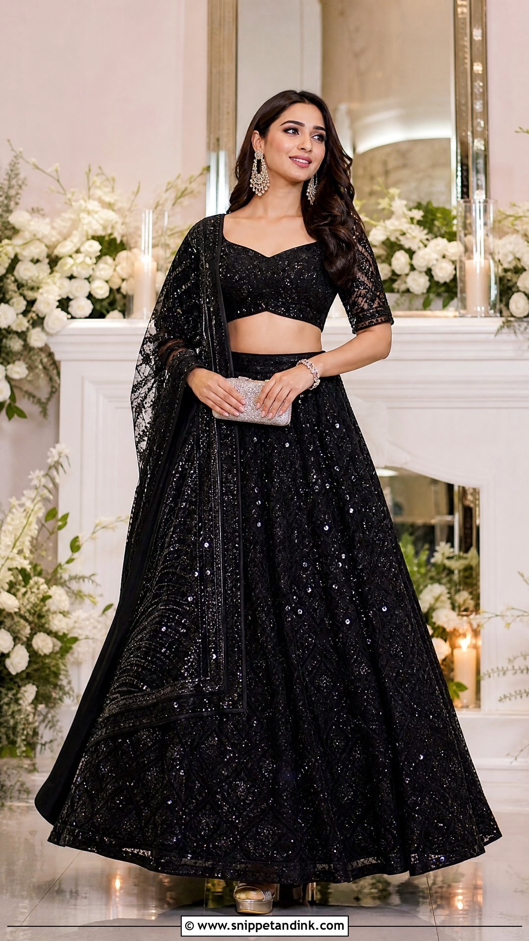 Black Sequin Lehenga For Sangeet - Snippet and Ink - 25 Black Sangeet Outfit Ideas