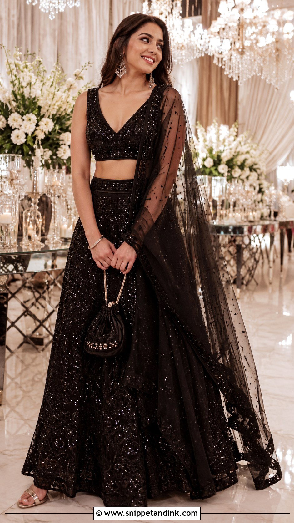 Black Sequin Lehenga - Snippet and Ink - 20 Black Indian Wedding Dress Ideas