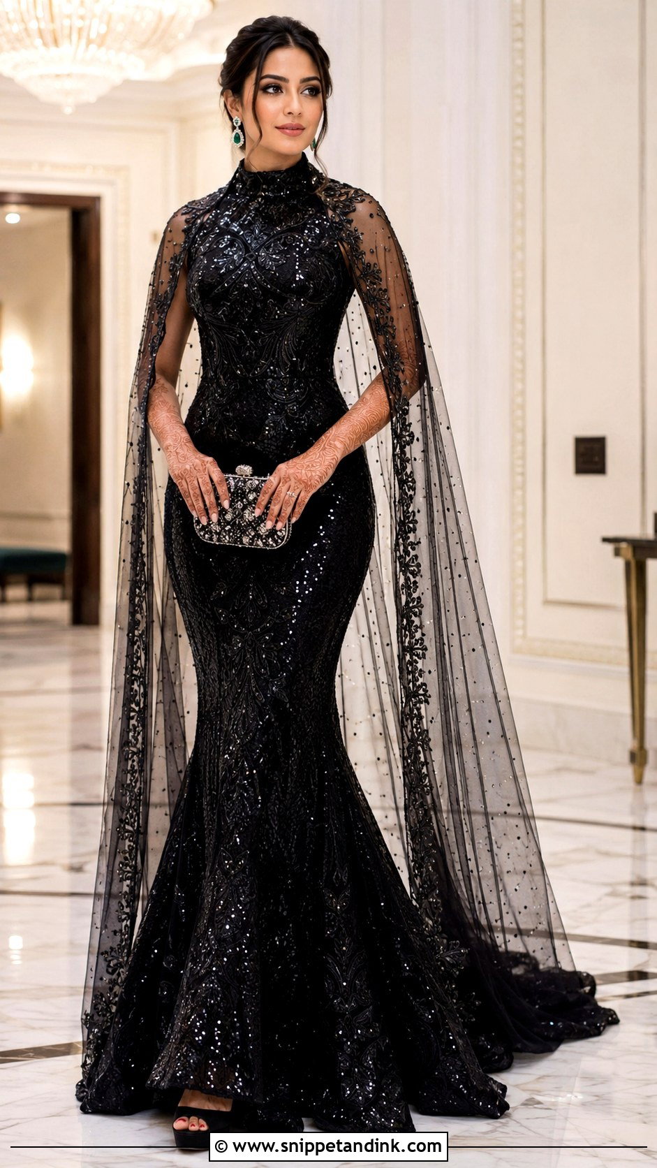 Black Sequin Mermaid Reception Gown - Snippet and Ink - 20 Indian Mermaid Wedding Dress Ideas