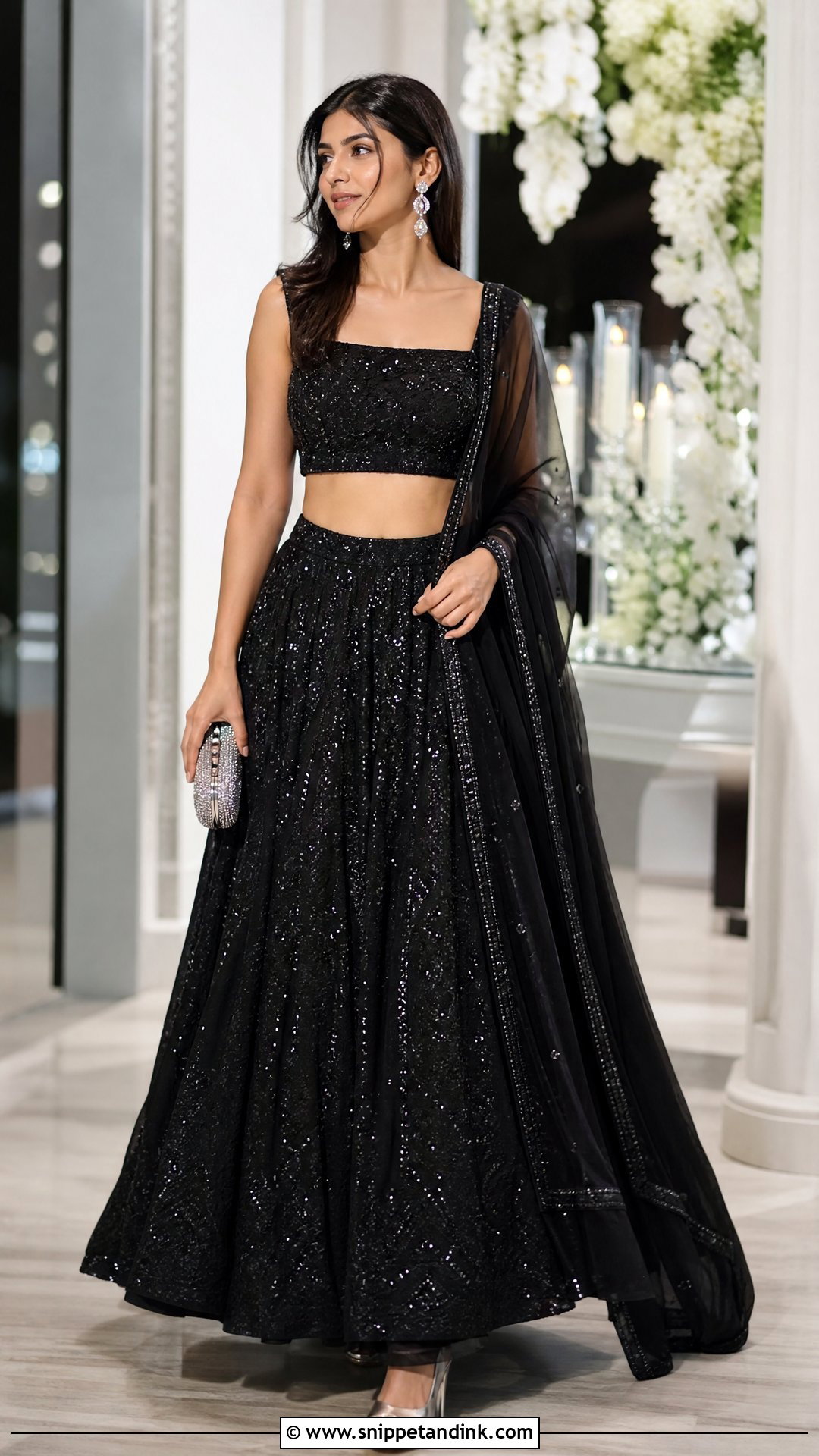 Black Sequin Party Lehenga - Snippet and Ink - 20 Party Lengha Ideas