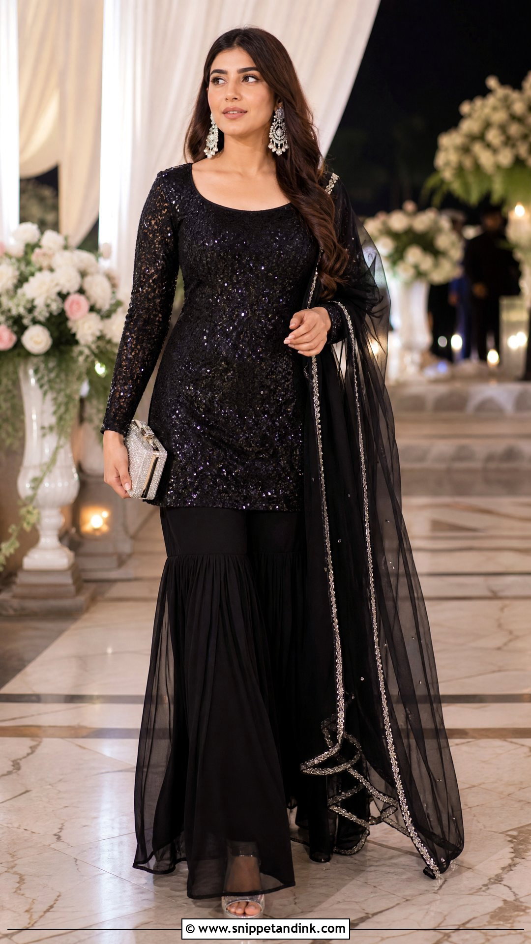 Black Sequin Sharara Party Outfit - Snippet and Ink - 20 Sharara Party Wear Ideas