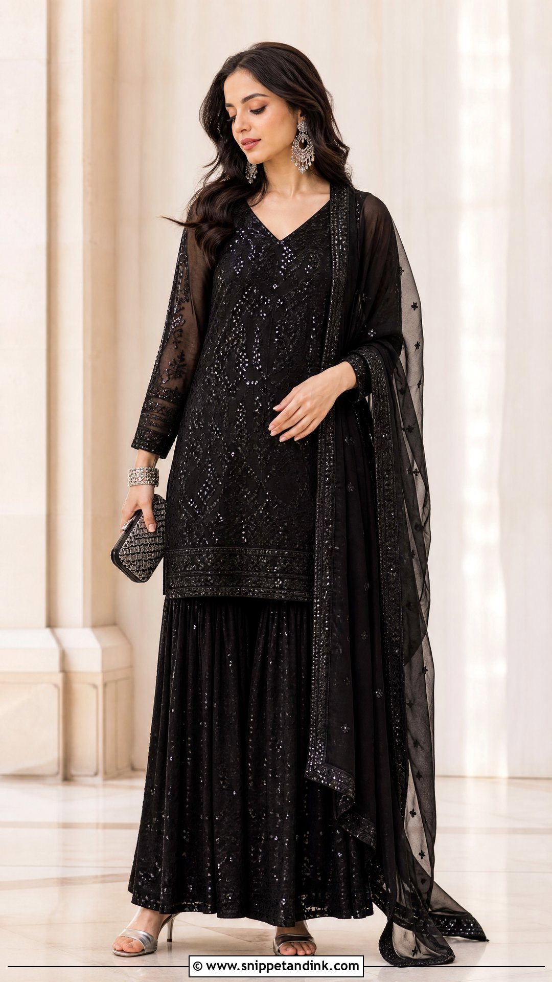 Black Sequin Sharara Suit - Snippet and Ink - 25 Heavy Sharara Suits for Wedding
