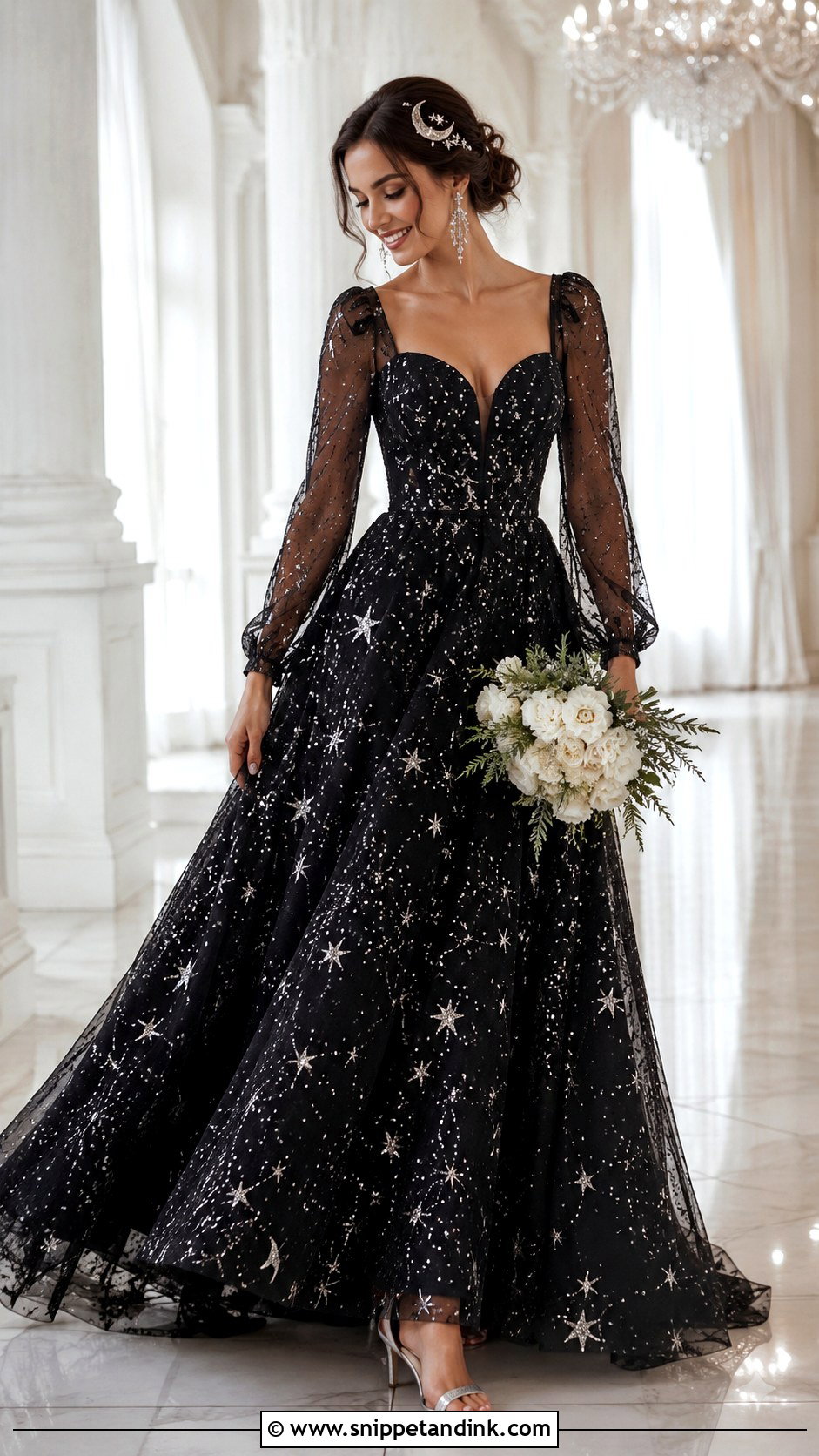 Black Sequin Starry Wedding Dress - Snippet and Ink - 20 Dark Fantasy Wedding Dress Ideas