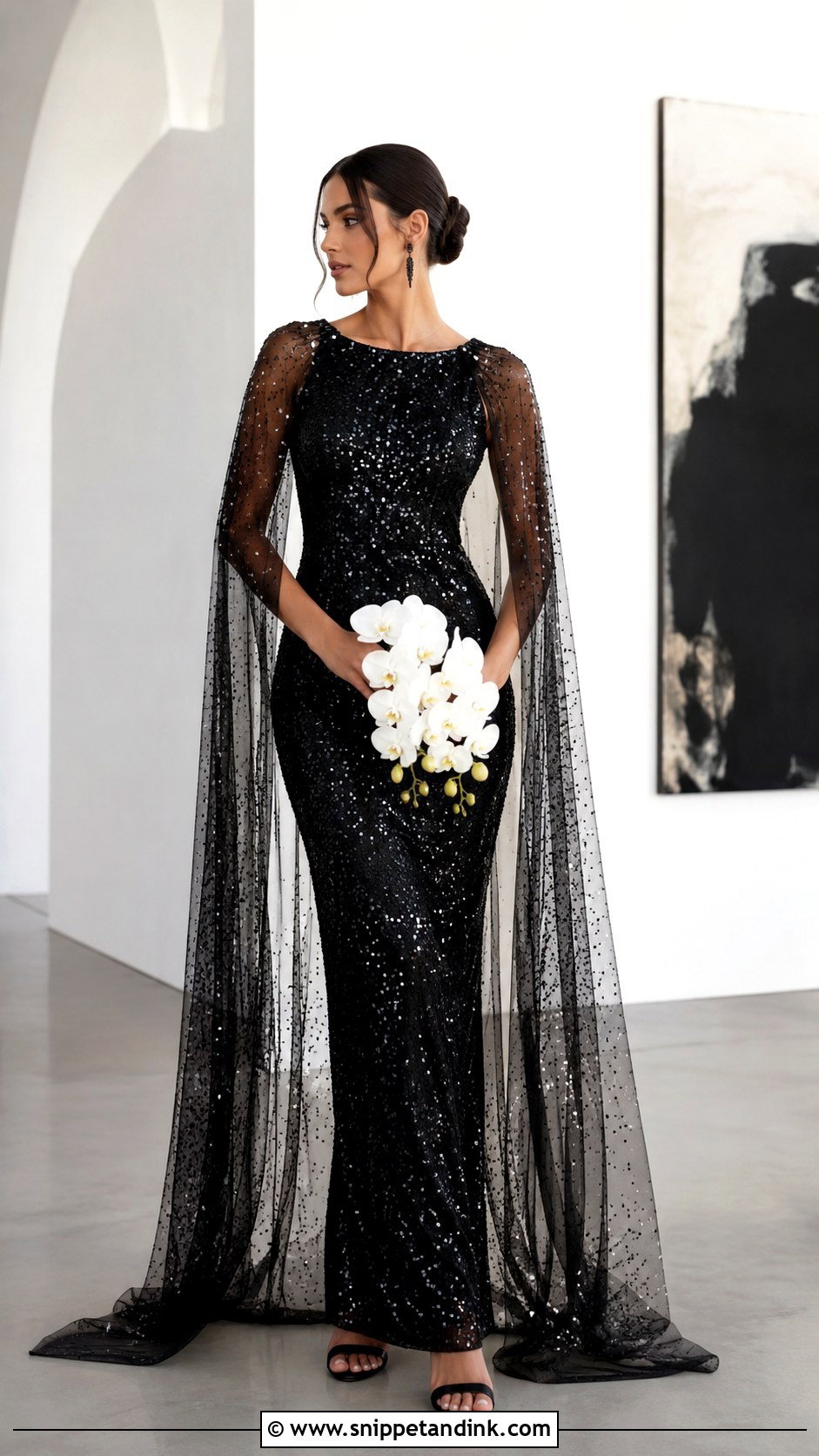 Black Sequin Wedding Dress With Cape - Snippet and Ink - 20 Dark Wedding Dresses