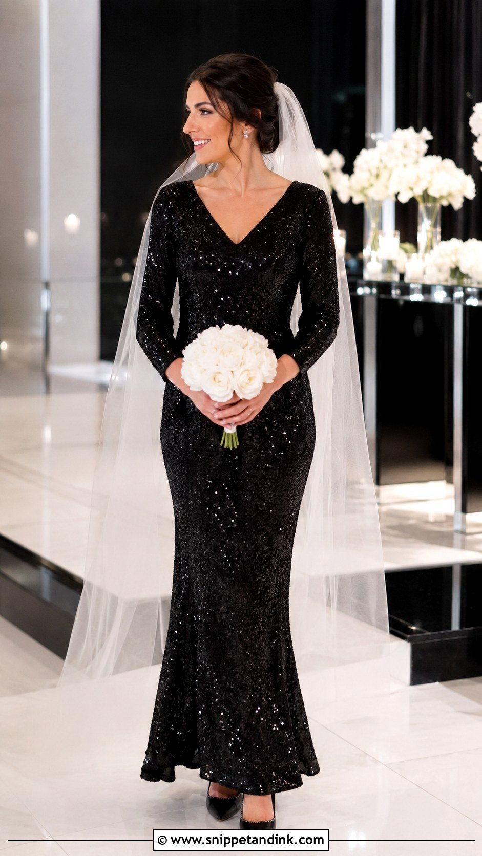 Black Sequin Wedding Dress With Fitted Sleeves - Snippet and Ink - 20 Black Wedding Dress with Sleeves