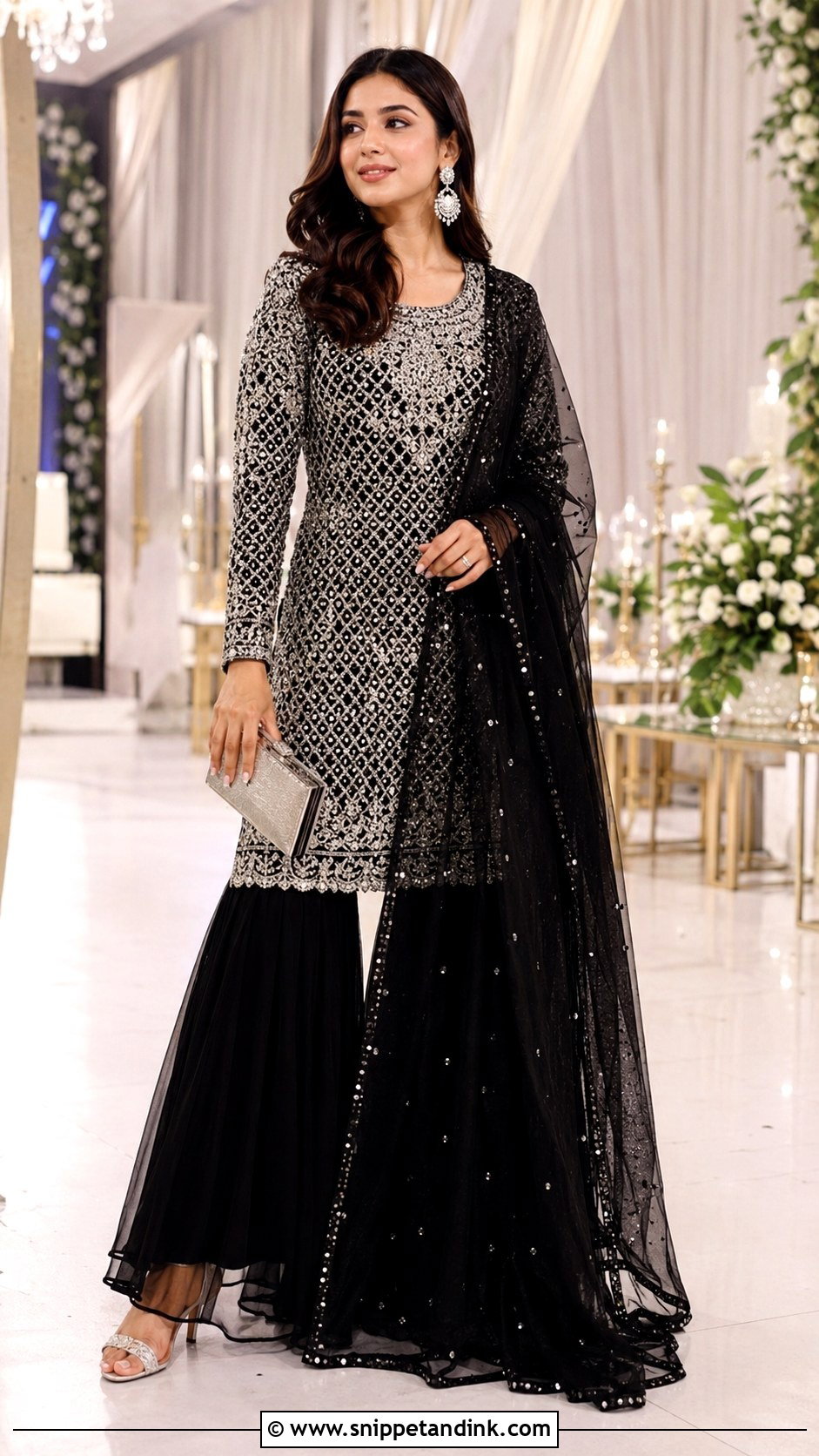 Black Sharara With Silver Embellishment - Snippet and Ink - 20 Pakistani Sharara Designs for Wedding