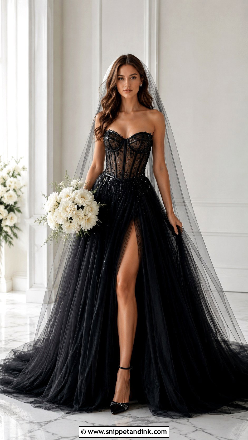 Black Sheer Boned Corset Dress - Snippet and Ink - 20 Black Corset Wedding Dress Ideas