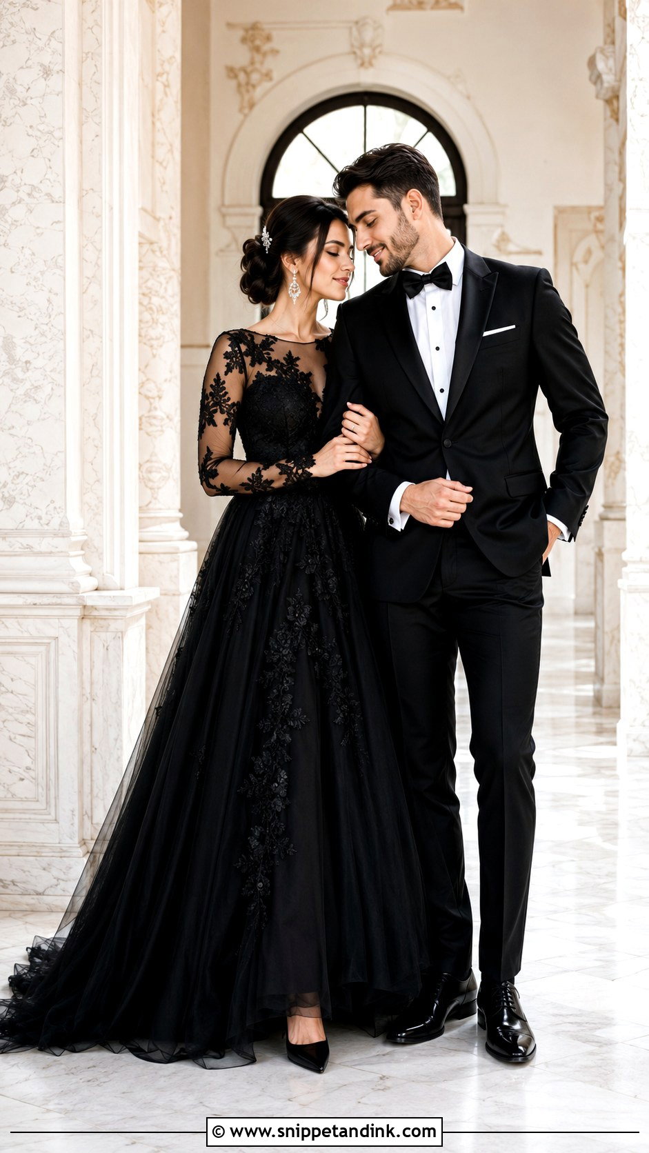 Black Sheer Sleeve Prewedding Gown - Snippet and Ink - 20 Black Prewedding Dress Ideas