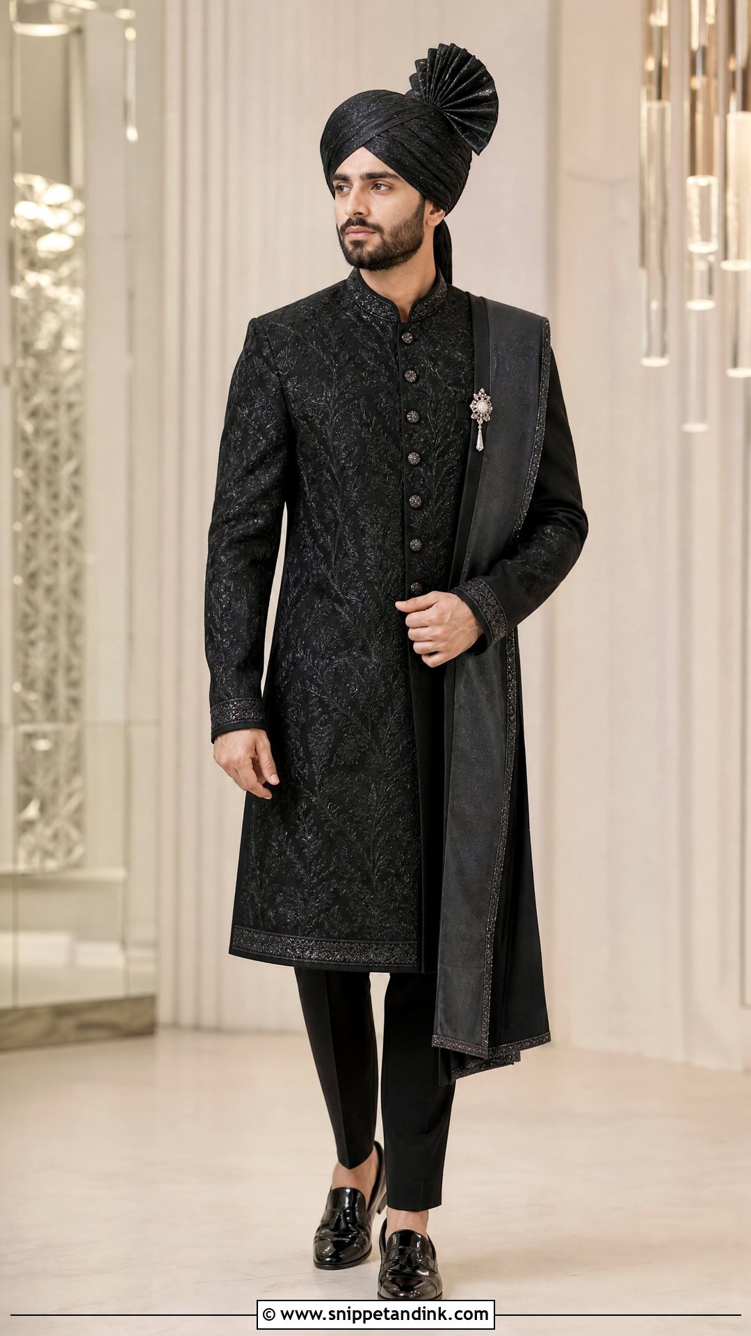 Black Sherwani With Metallic Embroidery - Snippet and Ink - 20 Sherwani Wedding Ideas