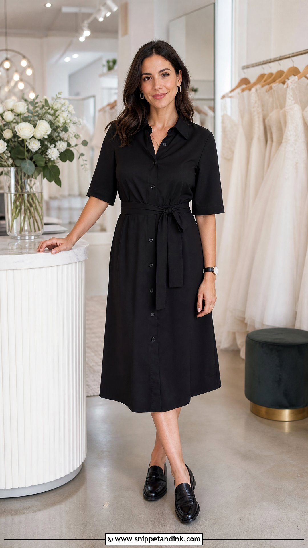 Black Shirt Dress And Loafers Outfit - Snippet and Ink - 20 Bridal Stylist Work Outfit Ideas