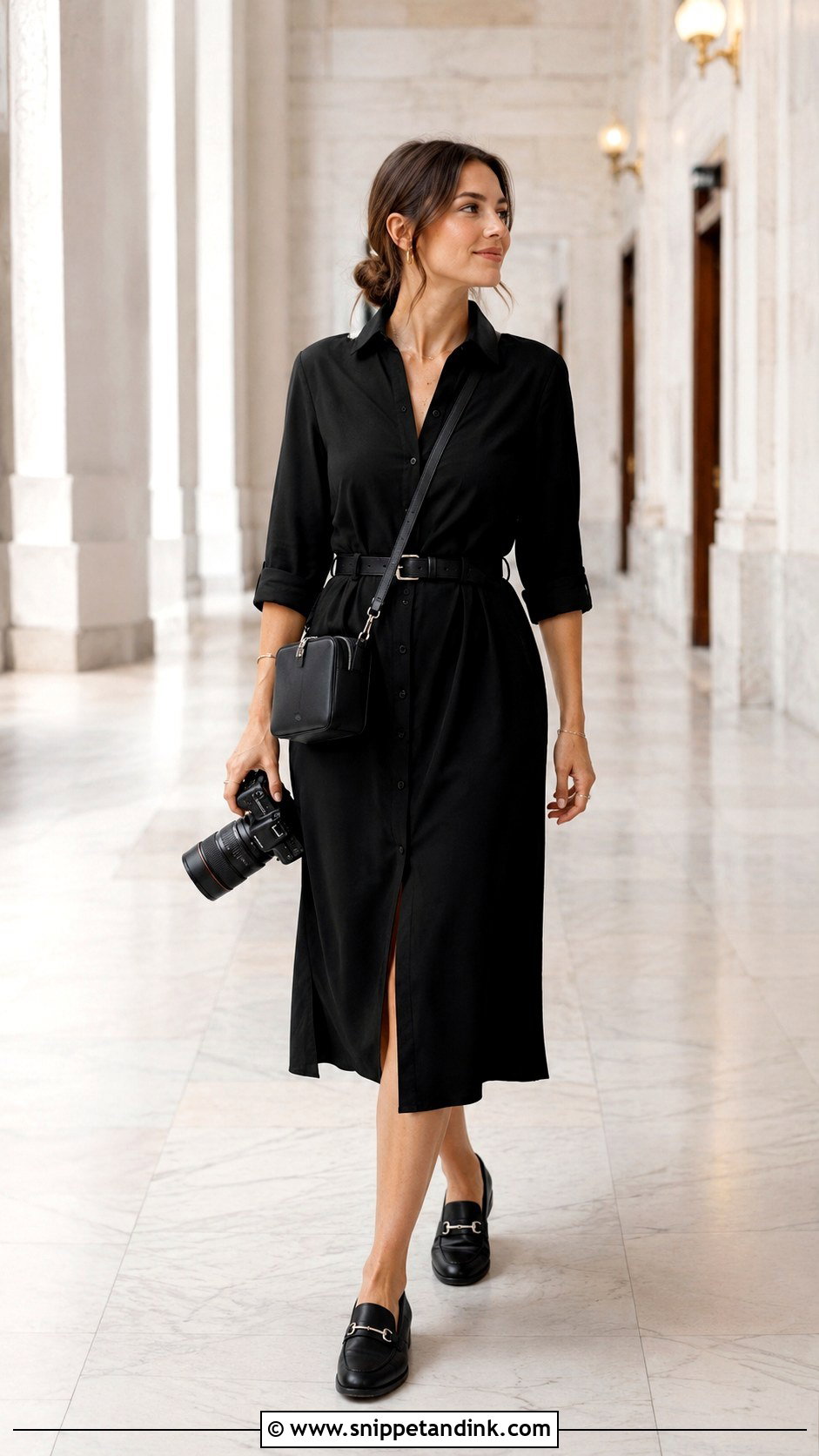Black Shirt Dress Wedding Photographer Outfit - Snippet and Ink - 30 Wedding Photographer Outfit Ideas