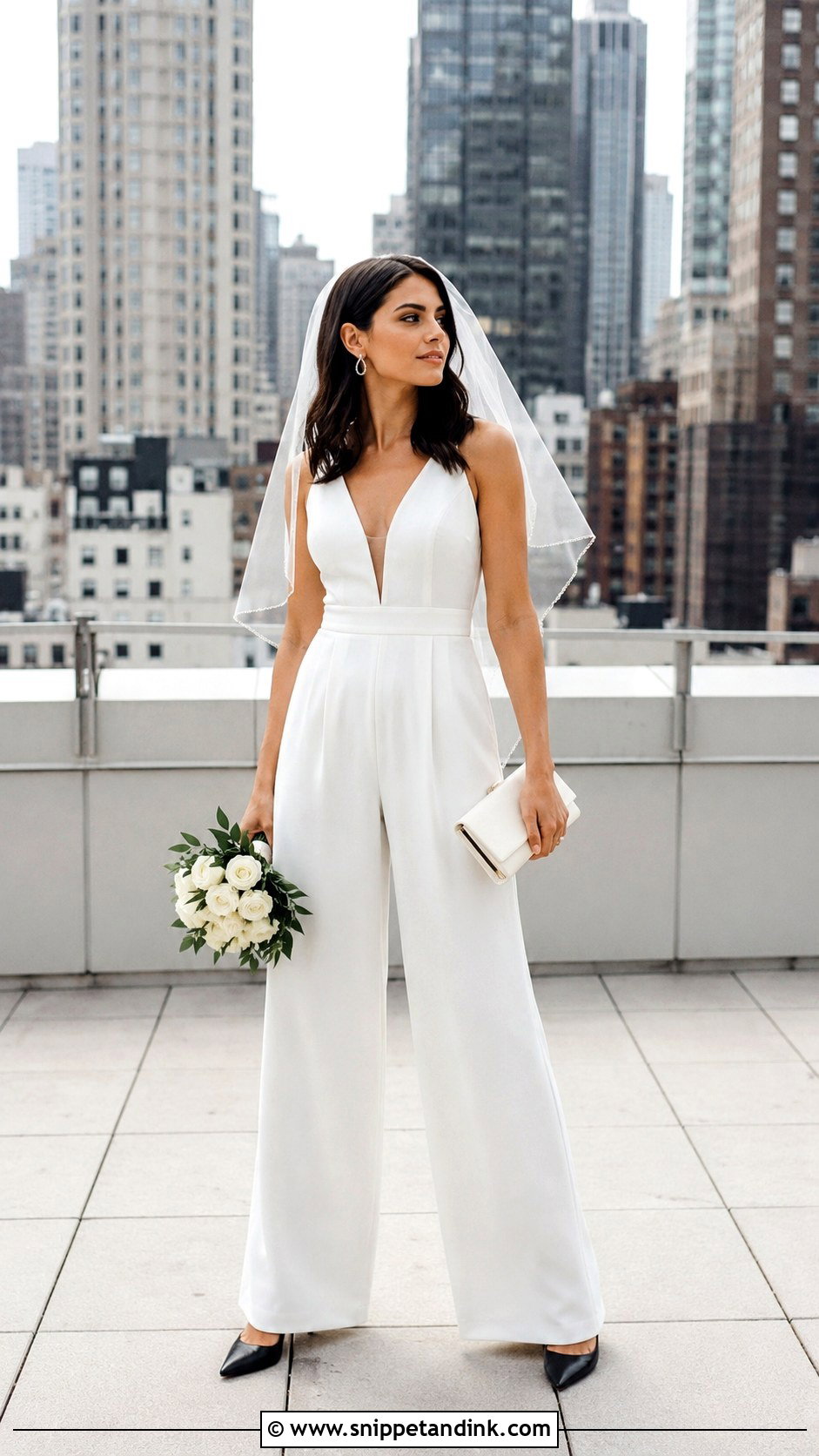 Black Shoulder Veil With Bridal Jumpsuit - Snippet and Ink - 20 Black Vail Bride Ideas