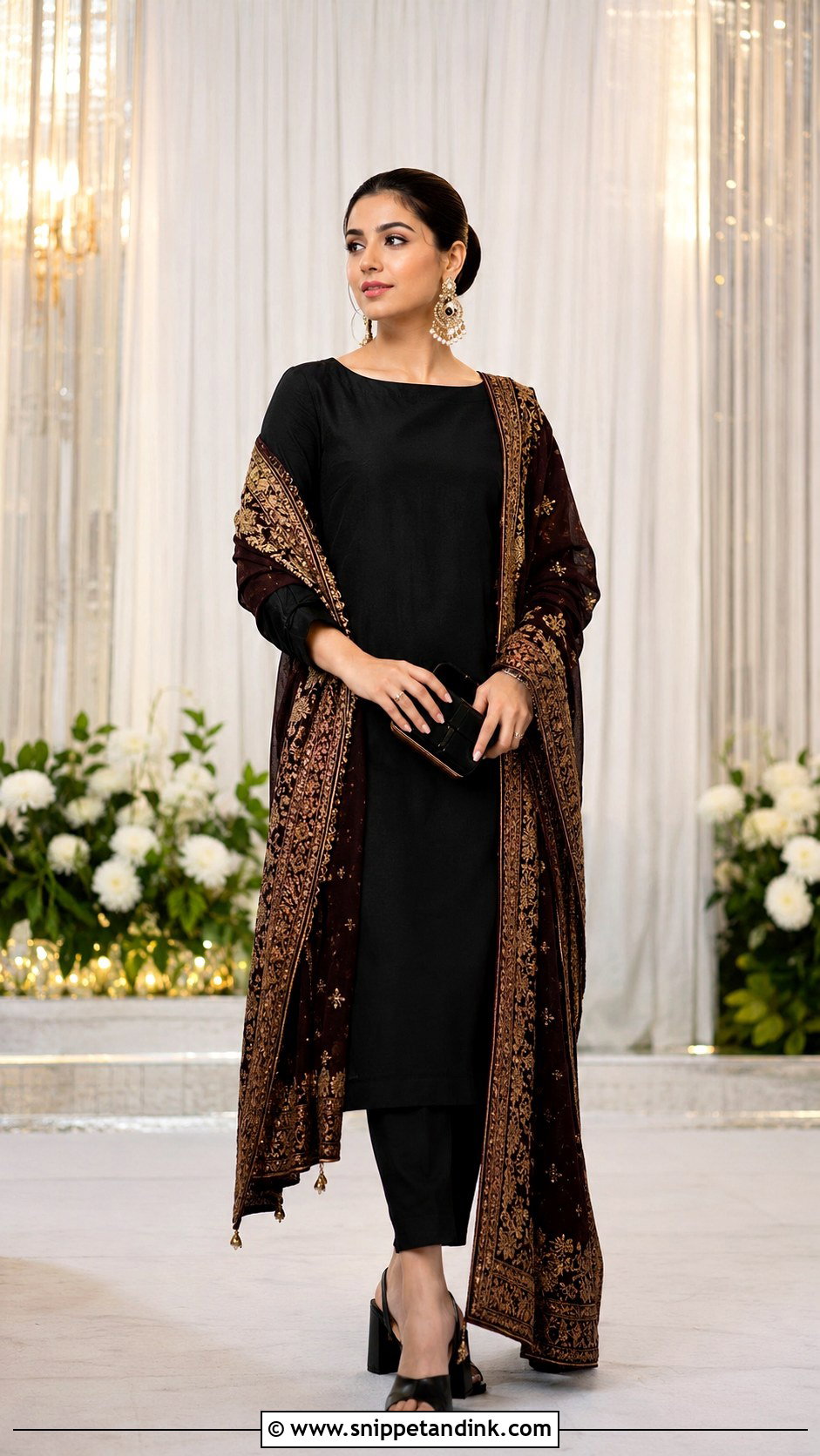 Black Simple Suit With Heavy Embroidered Dupatta - Snippet and Ink - 30 Simple Suit with Heavy Dupatta Ideas