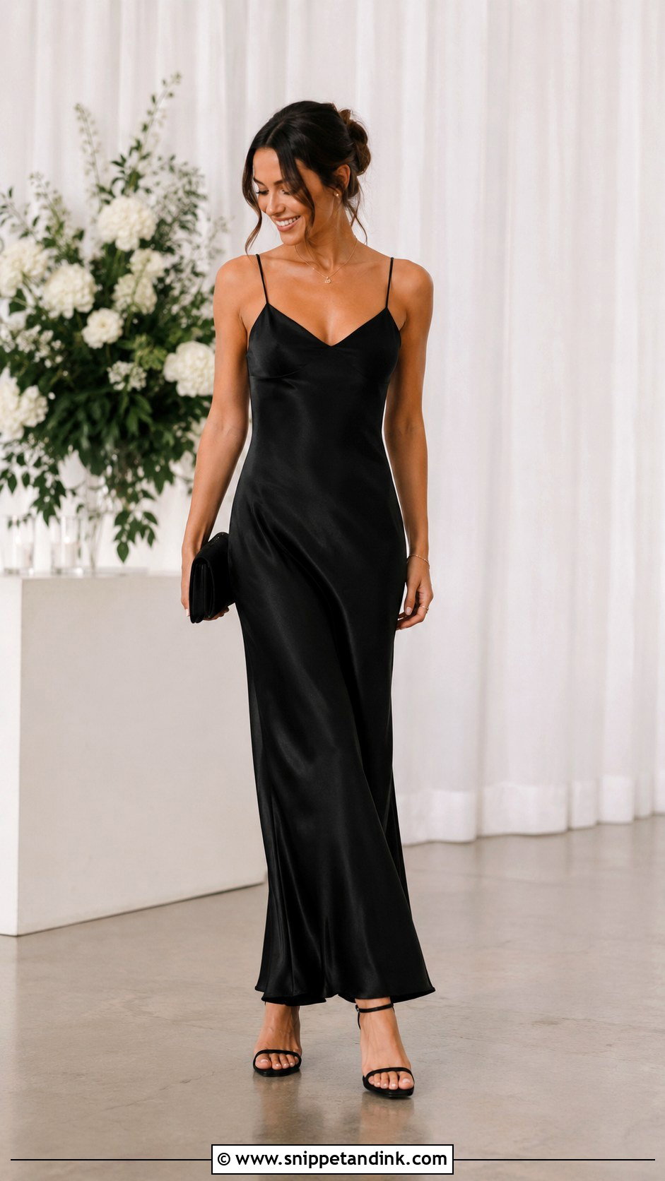 Black Slip Dress Bridesmaid Outfit - Snippet and Ink - 25 All Black Wedding Party Attire Ideas