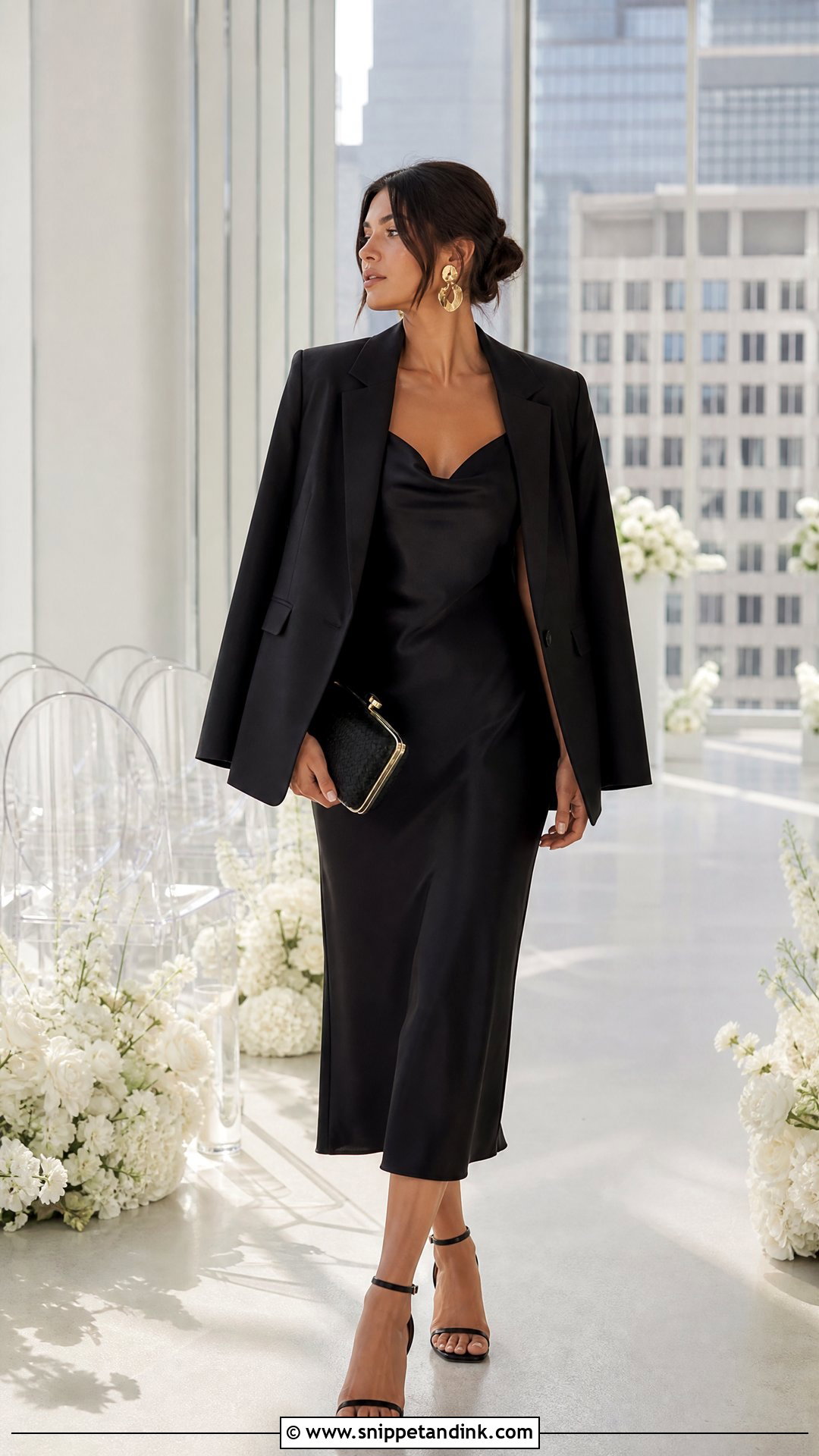 Black Slip Dress With Blazer - Snippet and Ink - 25 Fall Dresses to Wear to a Wedding