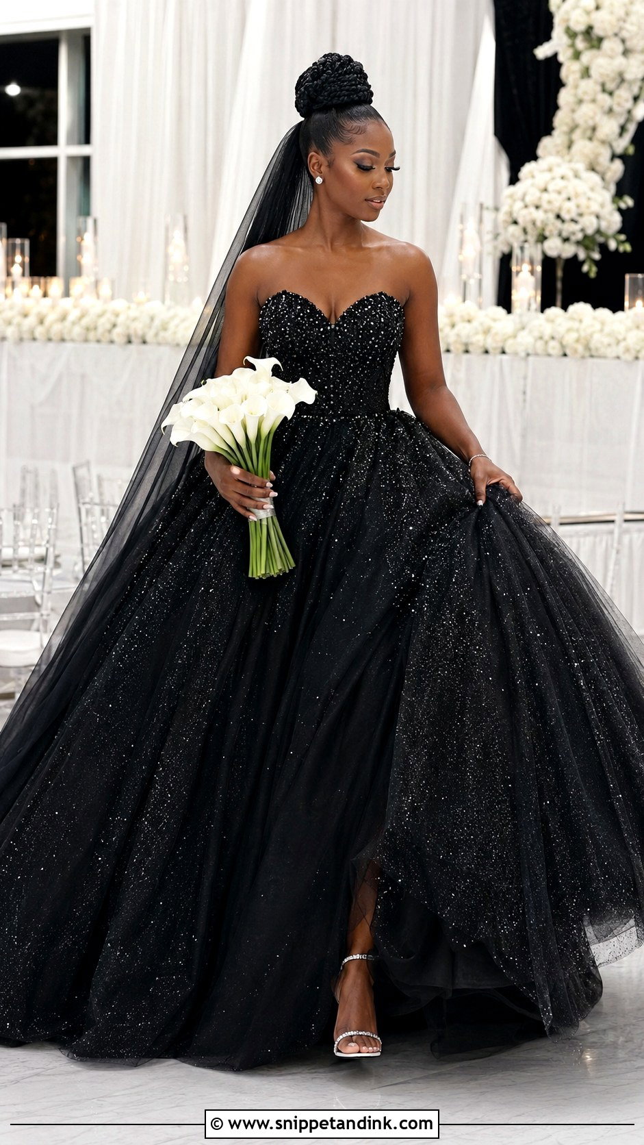 Black Sparkly Ballgown Wedding Dress With Crystal Heels - Snippet and Ink - 20 Ballgown Wedding Dress Black Woman Ideas