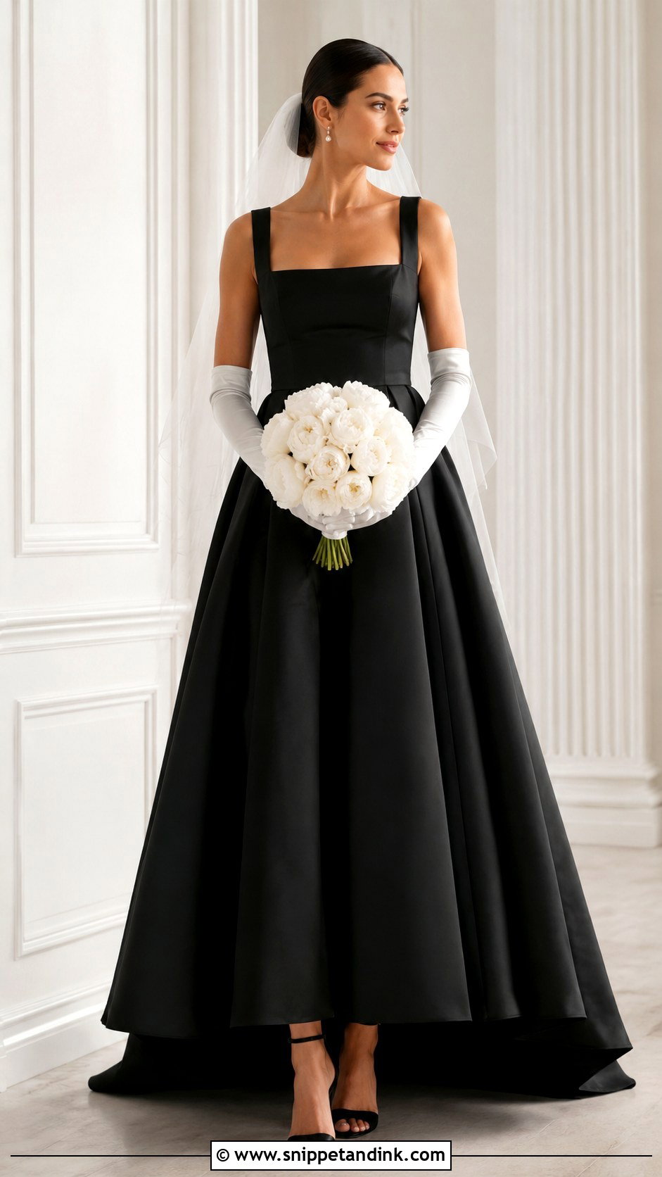 Black Square Neck A Line Wedding Dress - Snippet and Ink - 20 Classy Black Wedding Dress Ideas