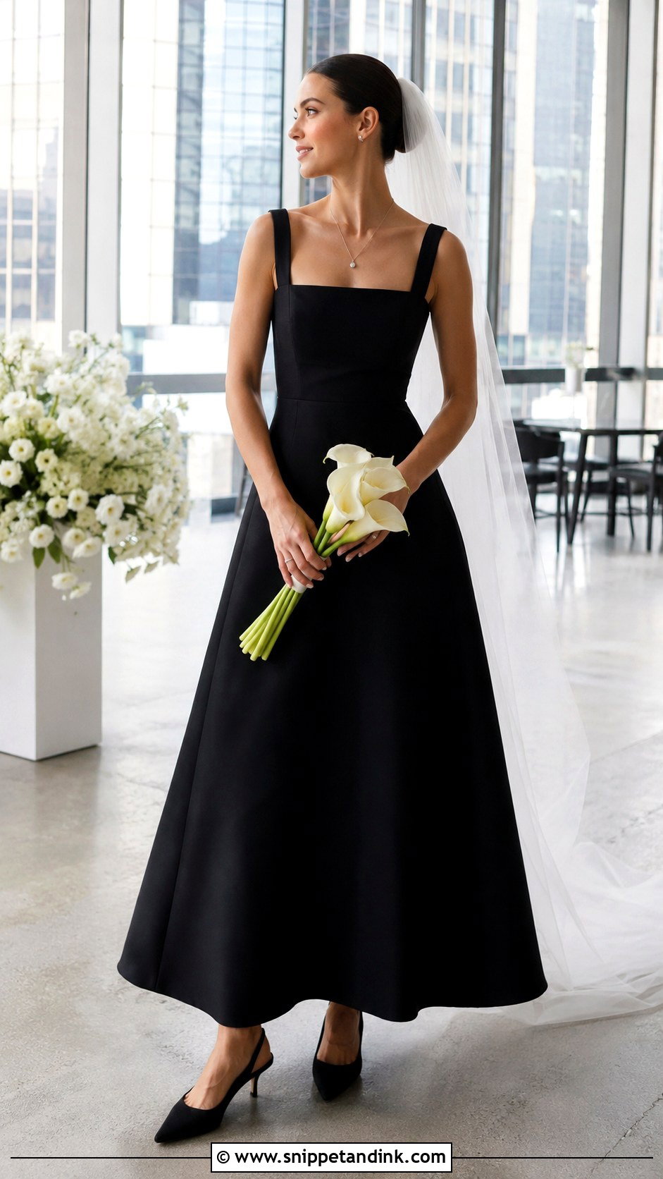 Black Square Neck Wedding Dress - Snippet and Ink - 20 All Black Wedding Dress Ideas