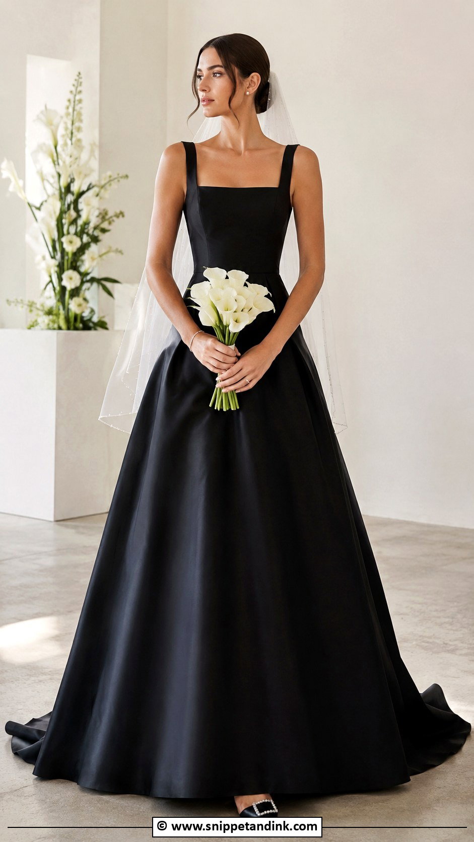 Black Square Neck Wedding Dress - Snippet and Ink - 30 Black Wedding Gowns