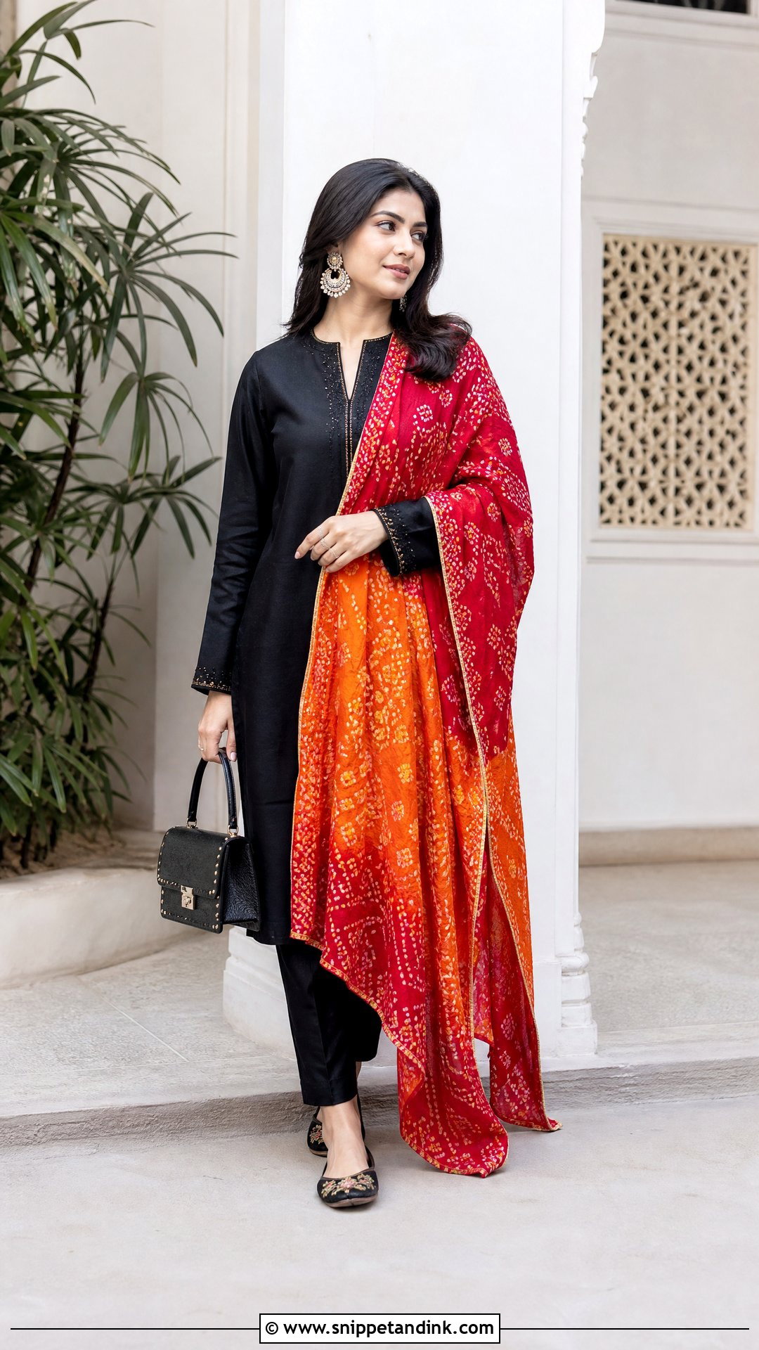 Black Straight Suit With Bandhani Dupatta - Snippet and Ink - 20 Suit with Dupatta Ideas