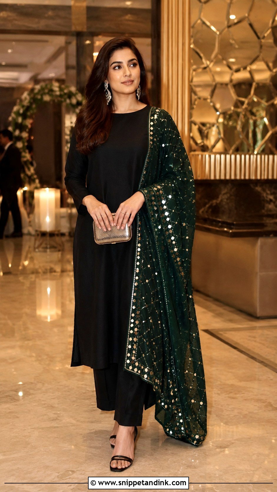 Black Straight Suit With Mirror Work Dupatta - Snippet and Ink - 20 Dupatta Dress Ideas