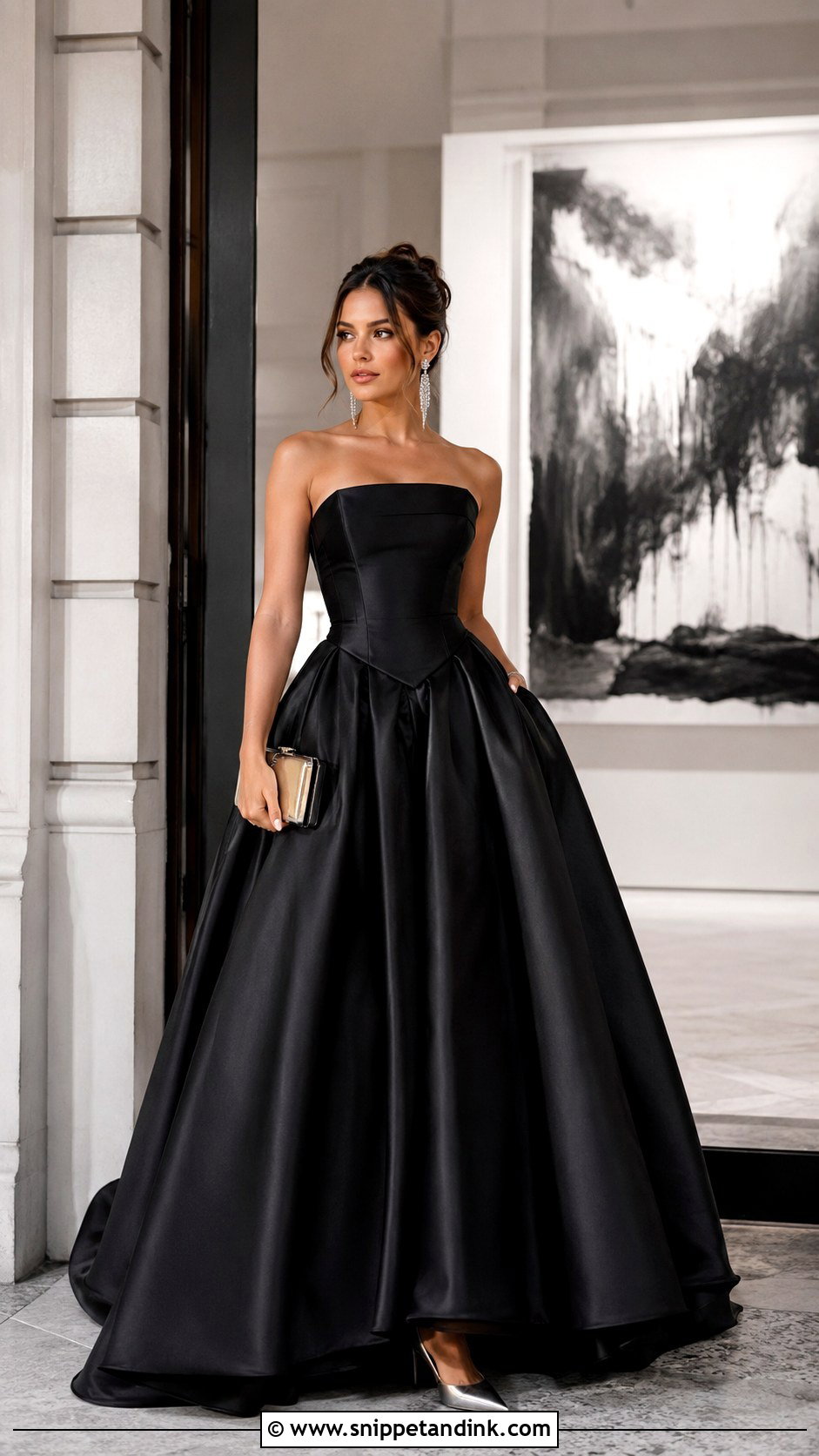 Black Strapless Ball Gown With Silver Heels - Snippet and Ink - 20 Modern Ball Gown Ideas
