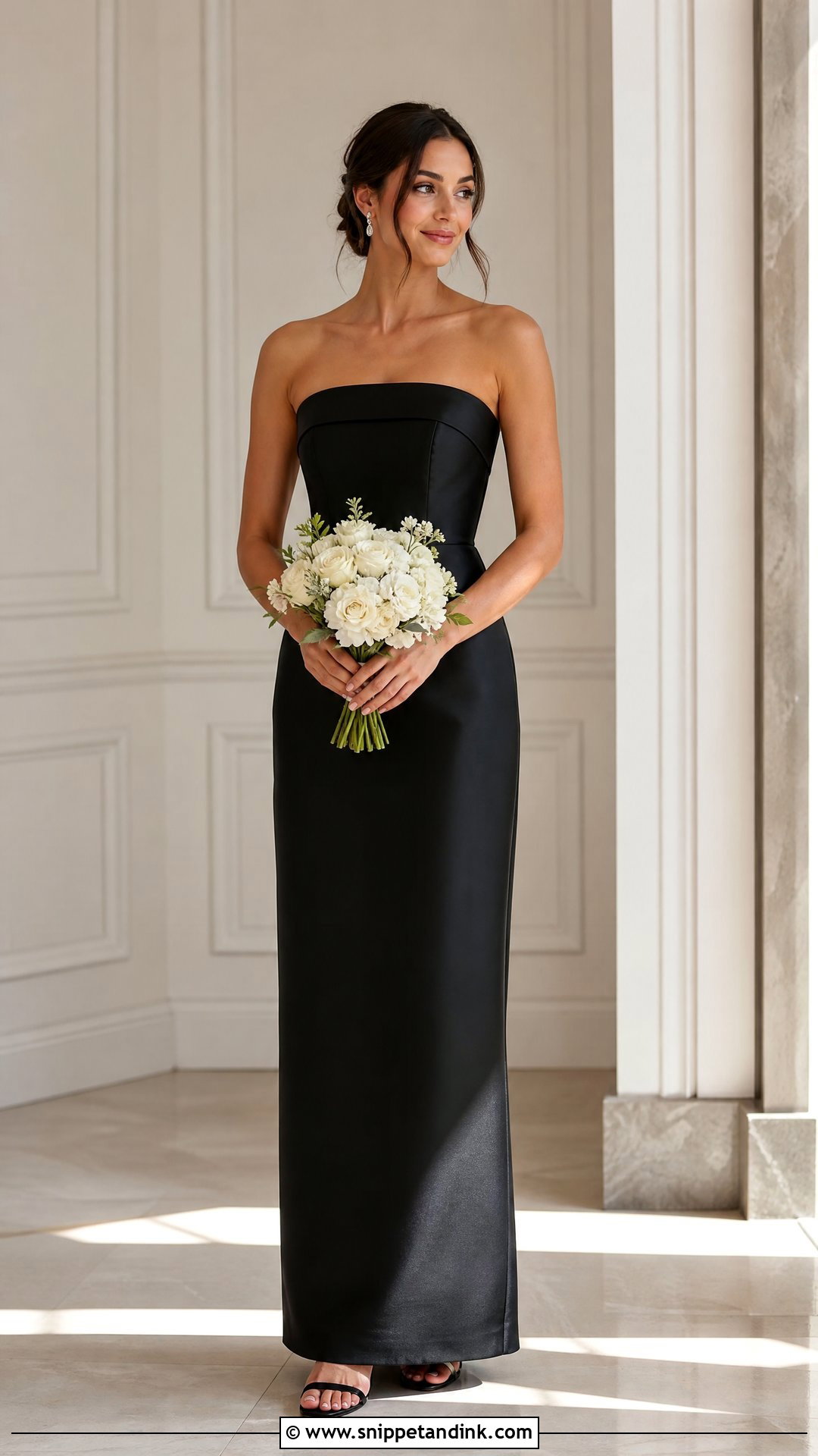 Black Strapless Bridesmaid Dress Outfit - Snippet and Ink - 25 Black Bridal Party Ideas