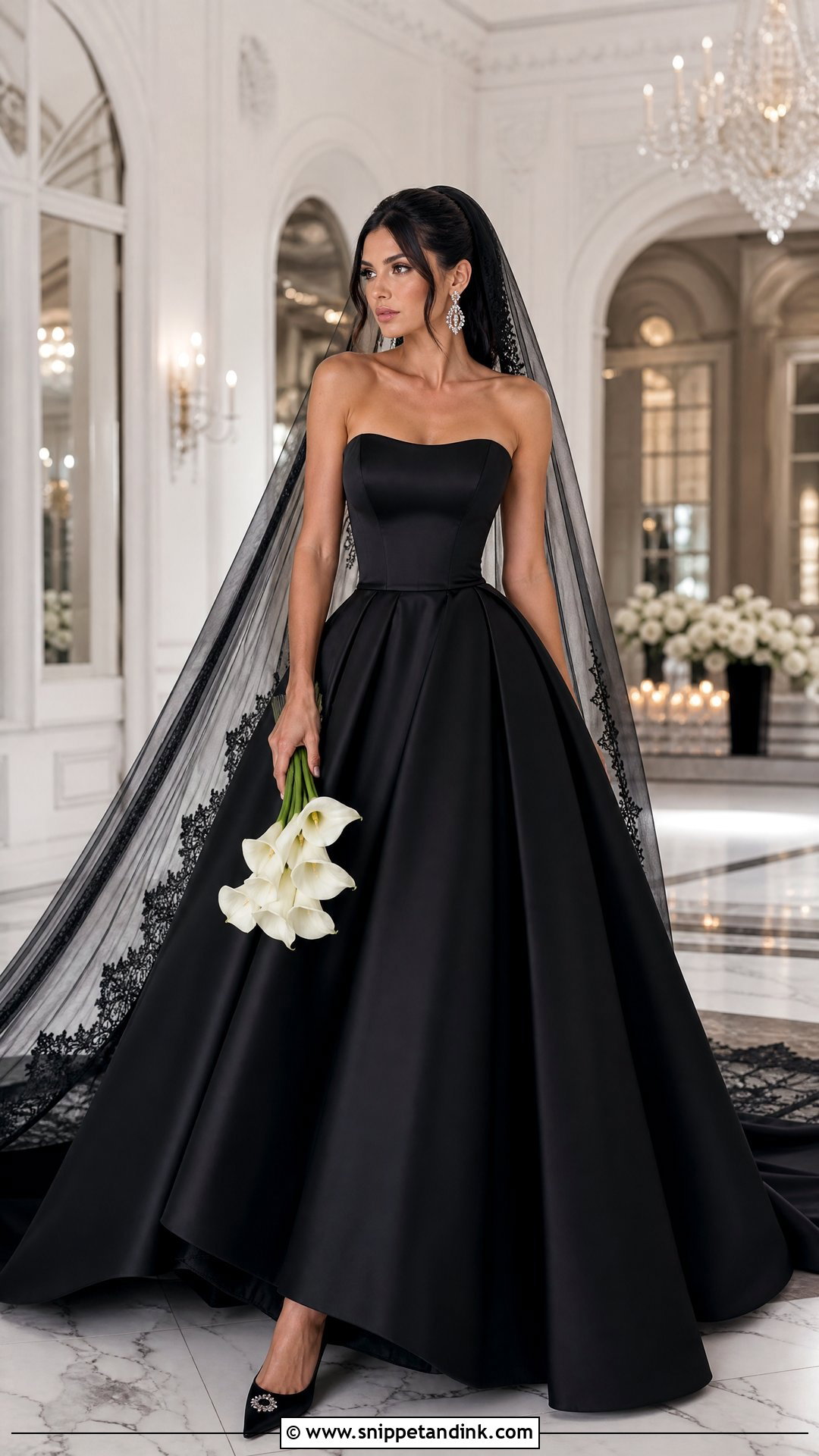 Black Strapless Satin Princess Wedding Dress - Snippet and Ink - 20 Princess Wedding Dresses Black