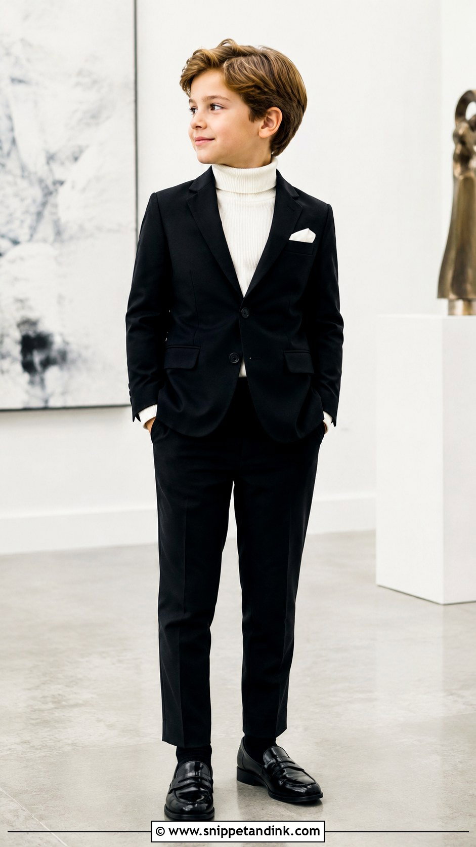 Black Suit And Turtleneck Ring Bearer Outfit - Snippet and Ink - 20 Black Ring Bearer Outfit Ideas