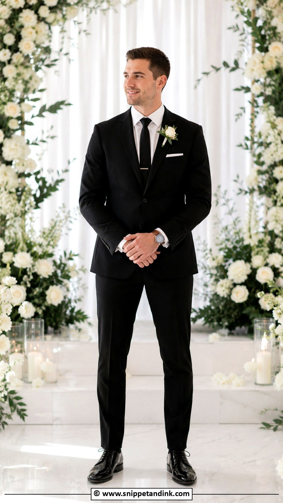 Black Suit With Boutonniere - Snippet and Ink - 30 Black Suit Wedding Ideas