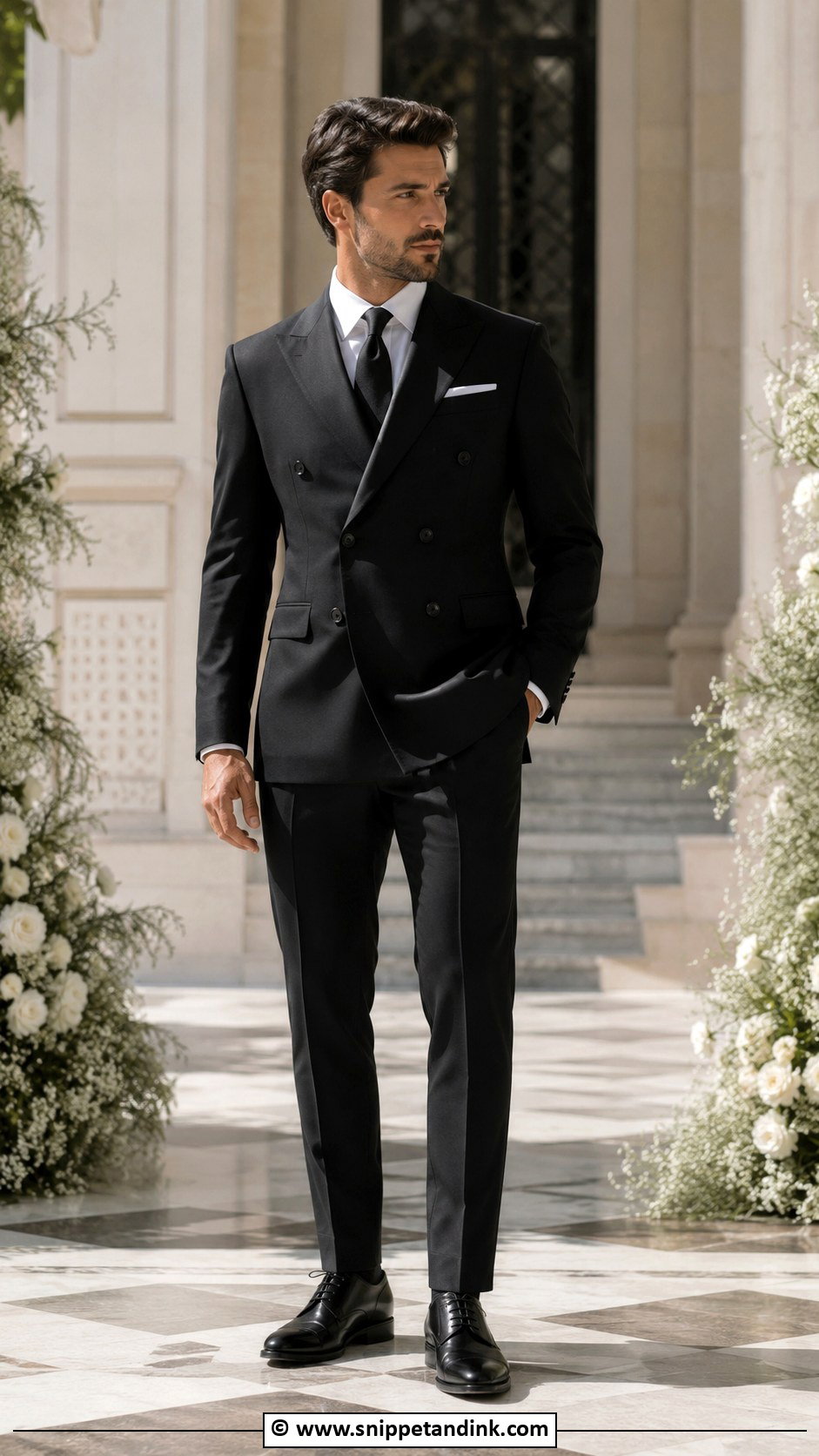 Black Suit With Double Breasted Jacket - Snippet and Ink - 30 Black Suit Wedding Ideas