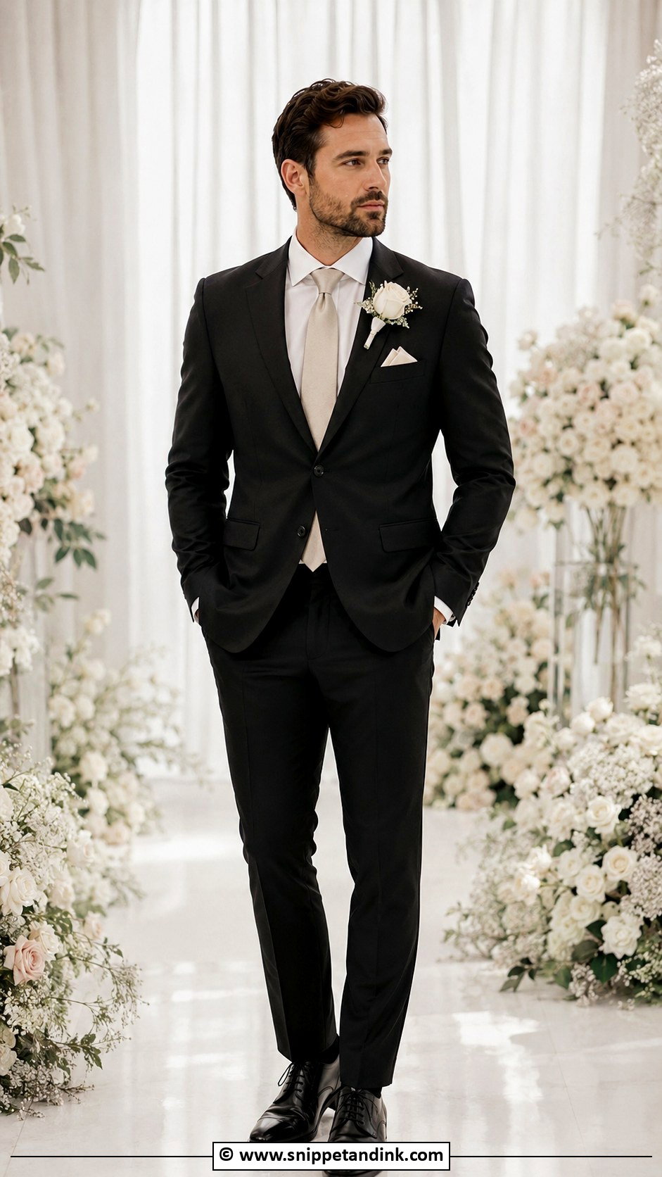 Black Suit With Ivory Shirt - Snippet and Ink - 30 Black Suit Wedding Ideas
