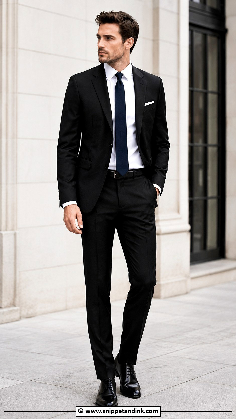 Black Suit With Navy Tie - Snippet and Ink - 30 Black Suit Wedding Ideas