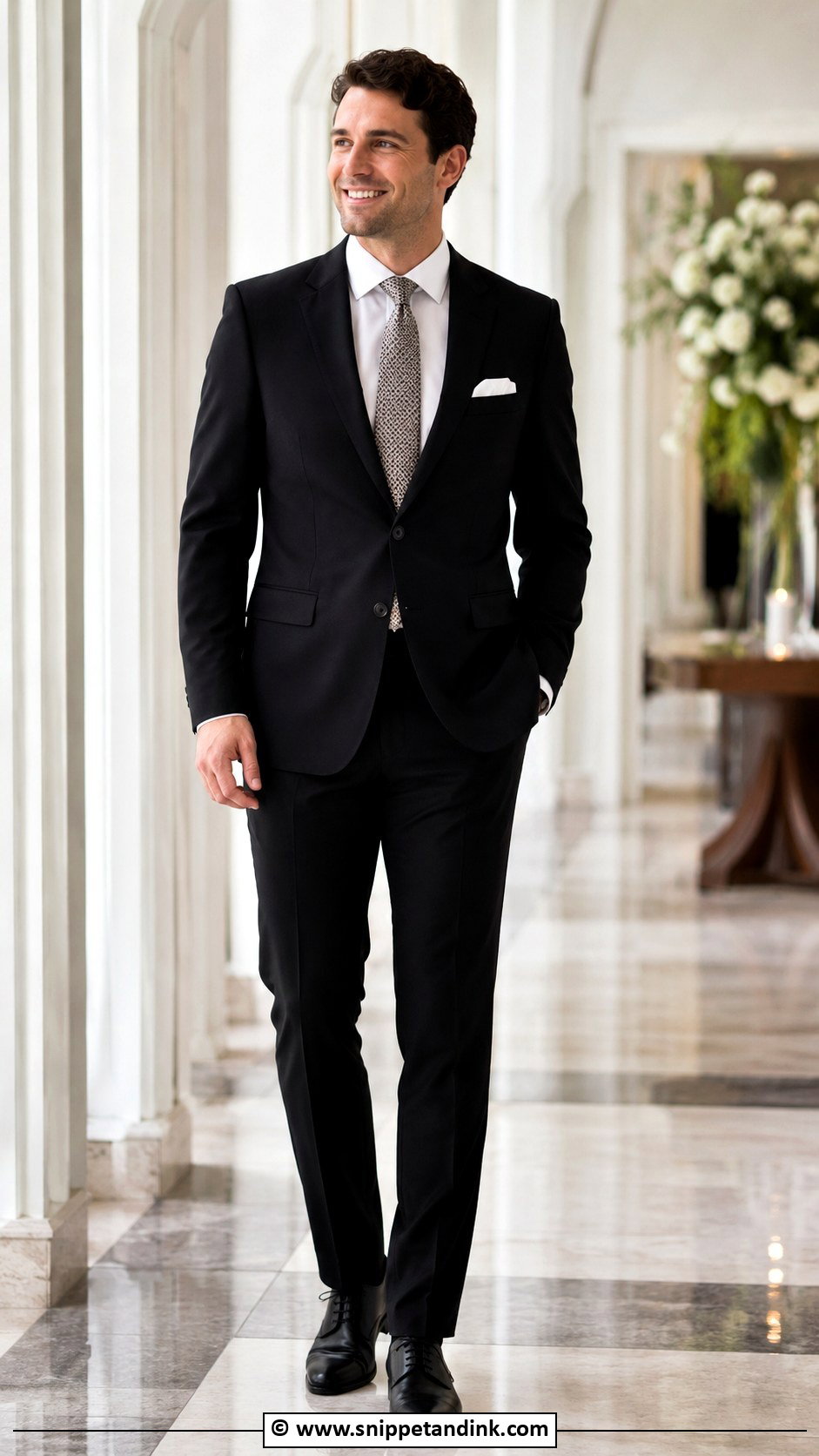 Black Suit With Patterned Tie - Snippet and Ink - 30 Black Suit Wedding Ideas