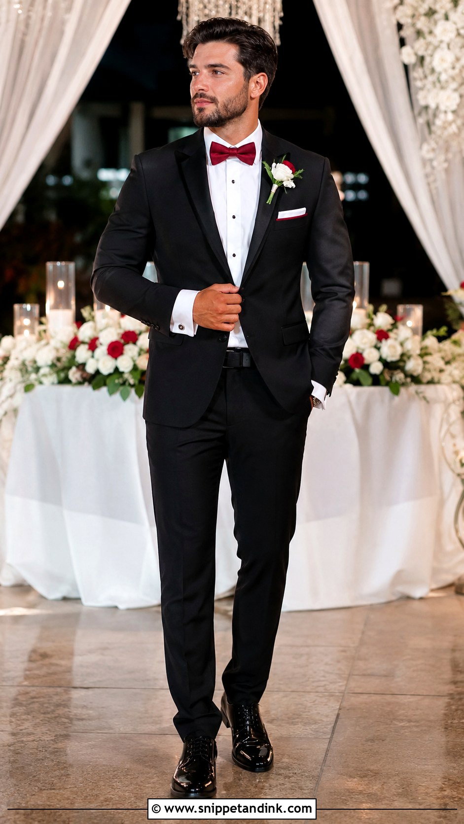 Black Suit With Red Bow Tie - Snippet and Ink - 20 Bow Tie Wedding Ideas